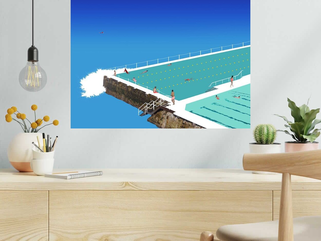 Editions d'art de GILLES INVERNIZZI a pour titre LA PISCINE DE BONDI BEACH style figuratif, graphique dim : GILLES INVERNIZZIprix:150