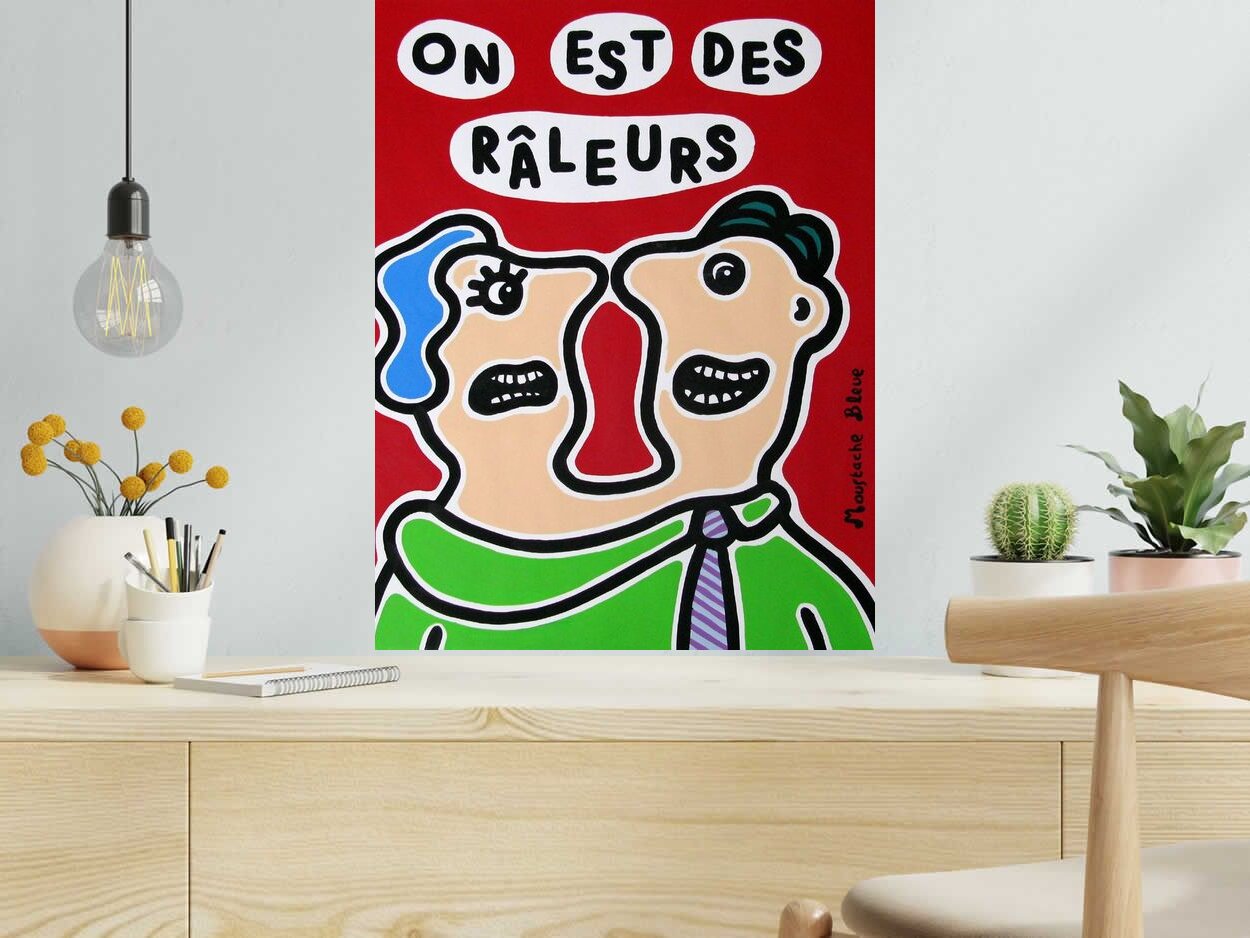 Dessin de MOUSTACHE BLEUE a pour titre On est des raleurs style figuratif dim : MOUSTACHE BLEUEprix:120
