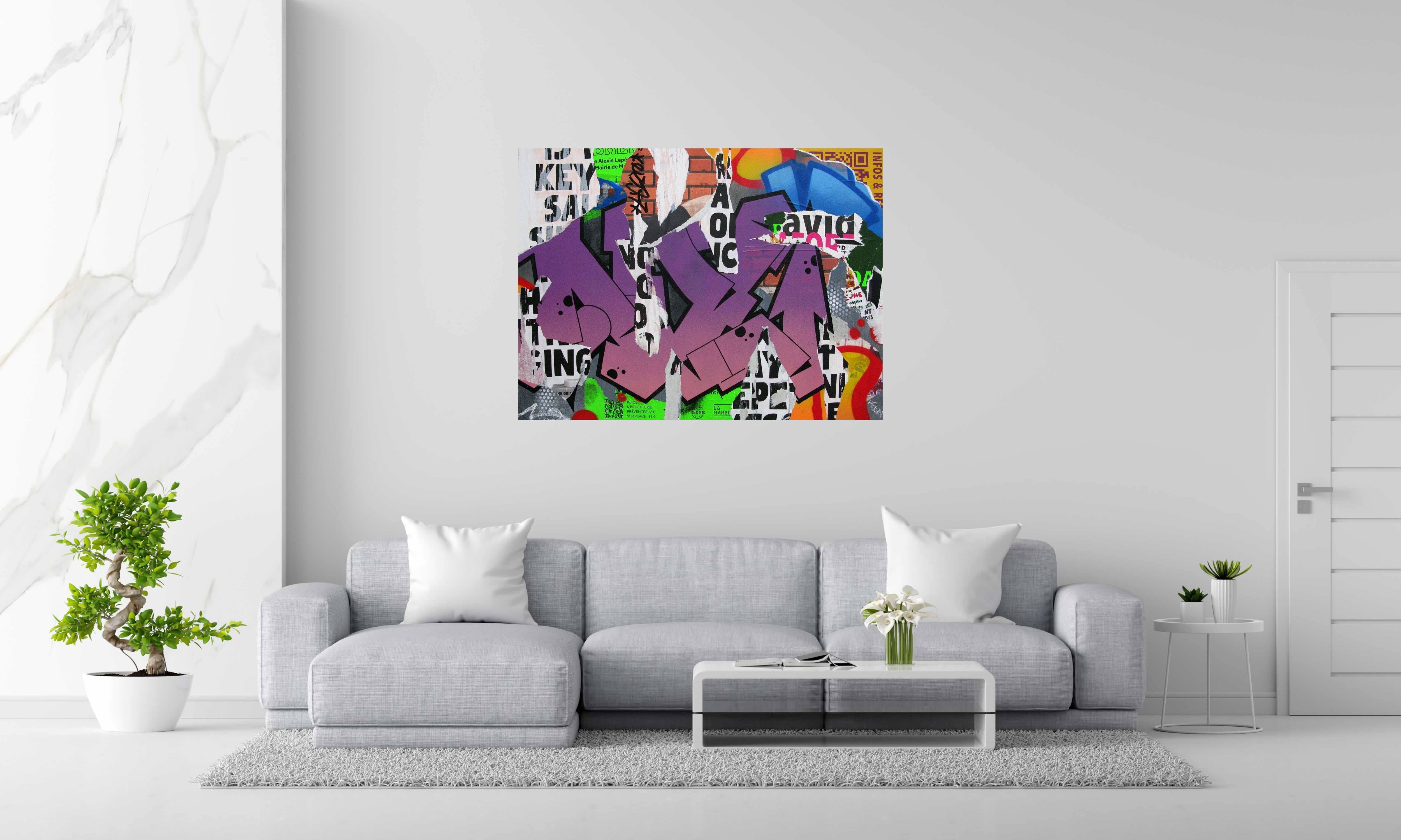 Tableau de KENY a pour titre Green light style graffiti, street art dim : KENYprix:1000