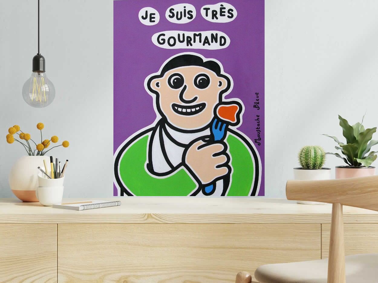 Dessin de MOUSTACHE BLEUE a pour titre Je suis très gourmand style figuratif dim : MOUSTACHE BLEUEprix:120