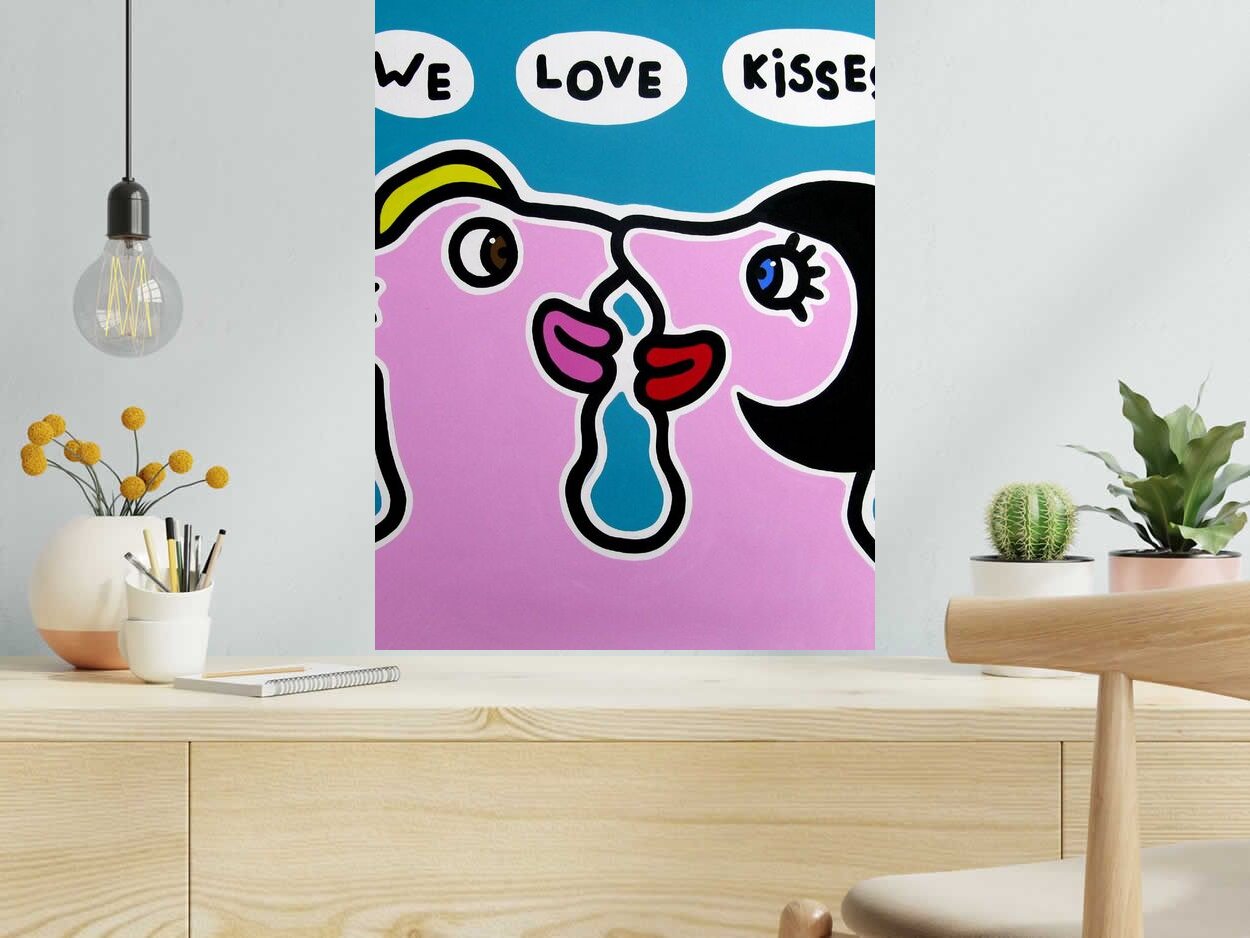 Dessin de MOUSTACHE BLEUE a pour titre We love kisses style figuratif dim : MOUSTACHE BLEUEprix:120