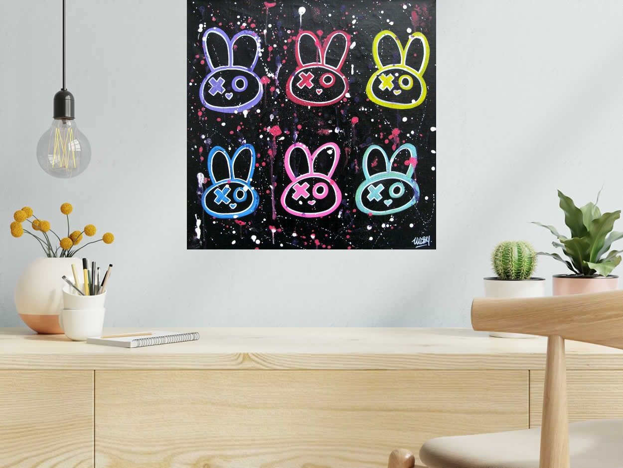 Tableau de LUSSY a pour titre rabbbit 6 style graffiti, street pop art dim : LUSSYprix:180
