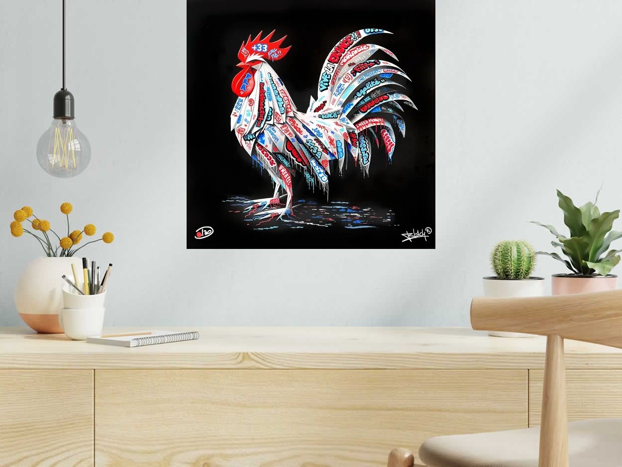 Editions d'art de BLACH a pour titre Coq Vive la France Origami style graffiti, street art dim : BLACHprix:150