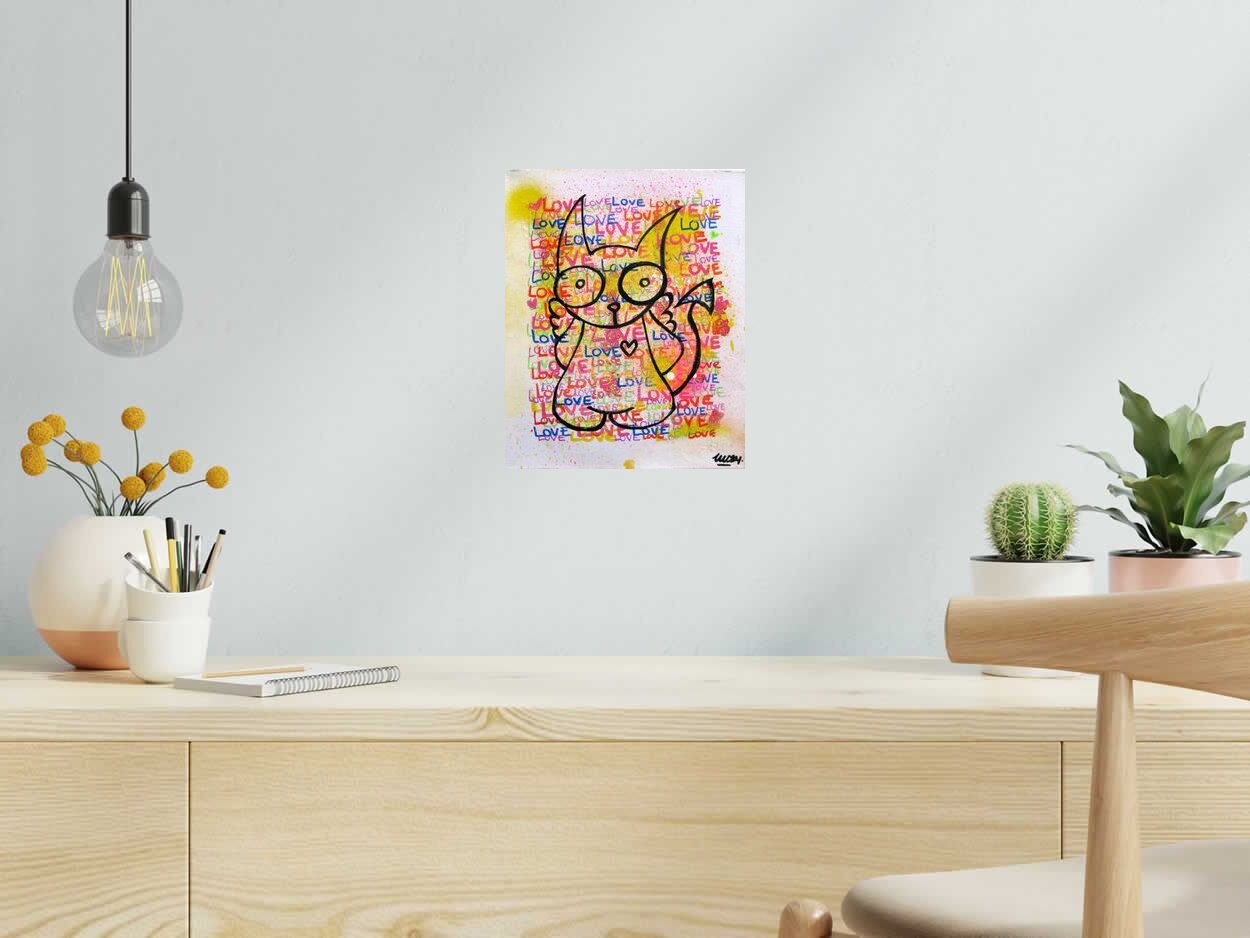 Tableau de LUSSY a pour titre cat white 2 style graffiti, street pop art dim : LUSSYprix:80