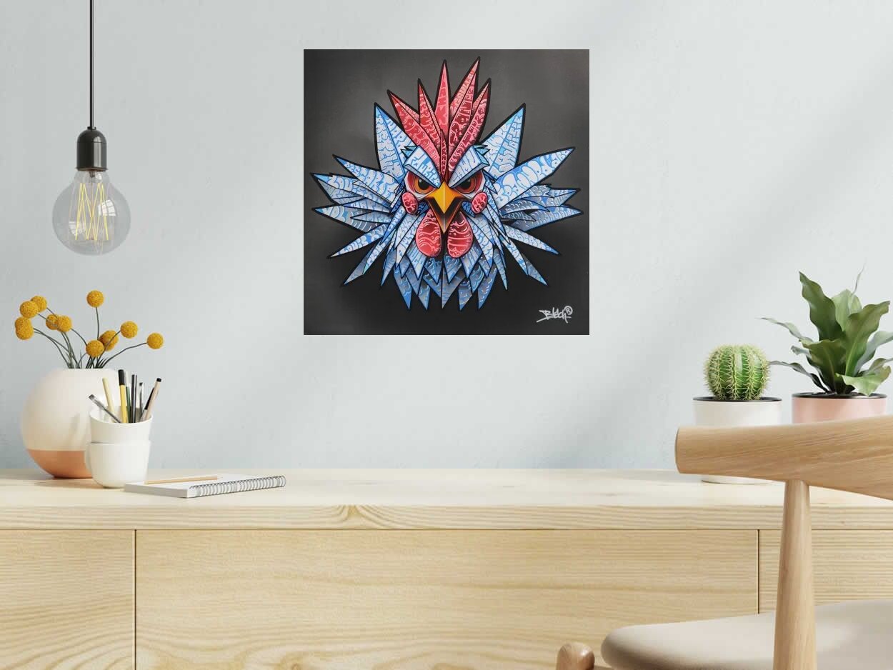 Editions d'art de BLACH a pour titre Coq French Star Origami style graffiti, street art dim : BLACHprix:90