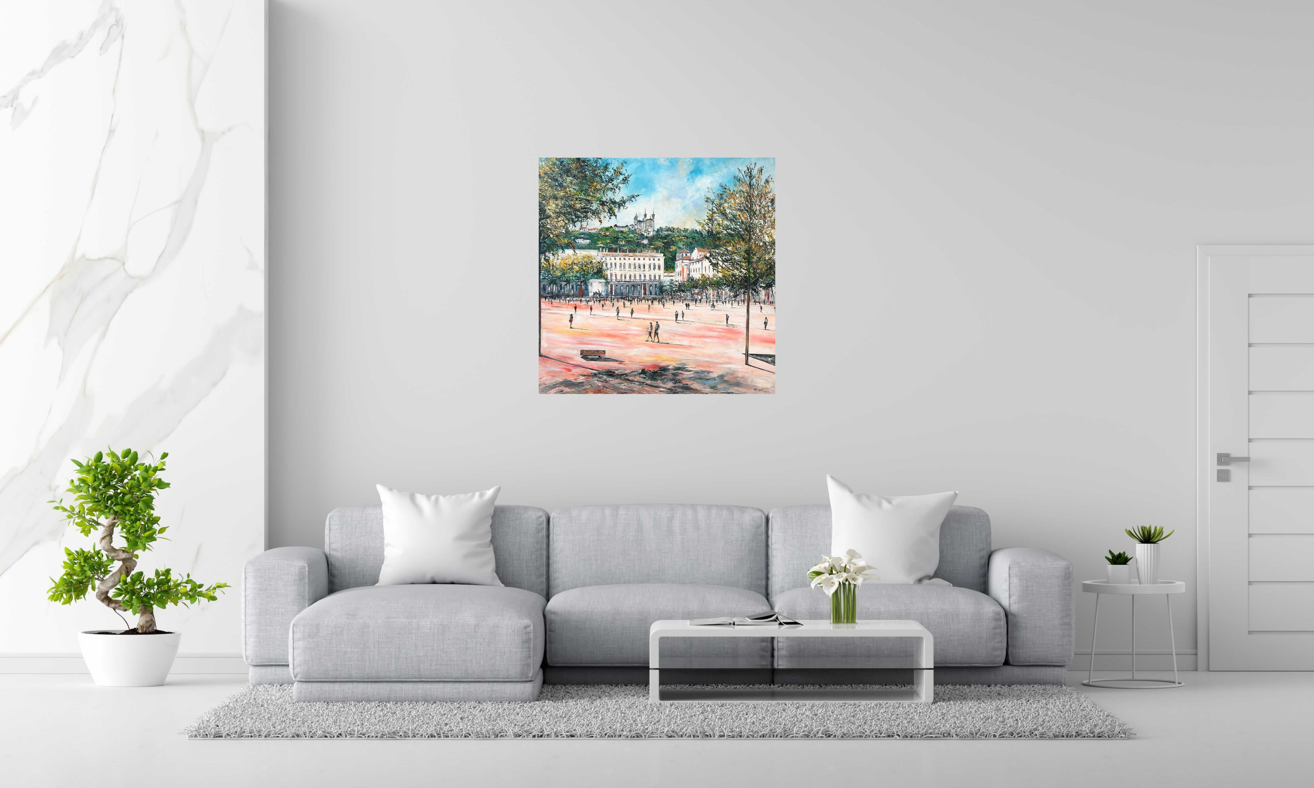 Tableau de PHIL a pour titre Place Bellecour, Lyon 2 style figuratif dim : PHILprix:700