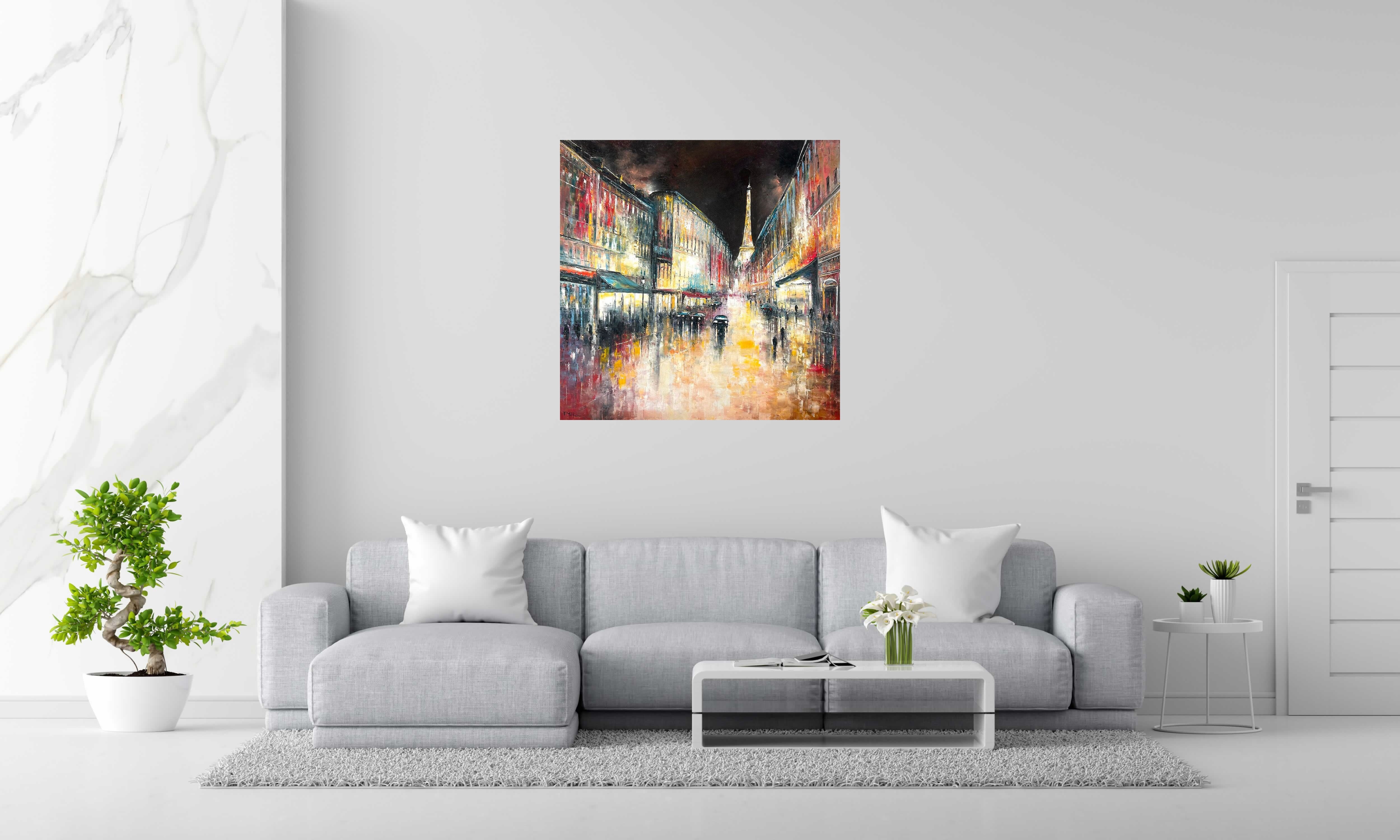 Tableau de PHIL a pour titre Paris de nuit style figuratif dim : PHILprix:850