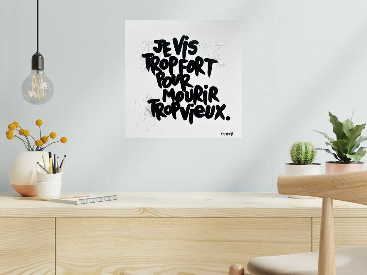 Tableau de L'OISEAU NOIR a pour titre Je vis trop fort style graphique dim : L'OISEAU NOIRprix:320