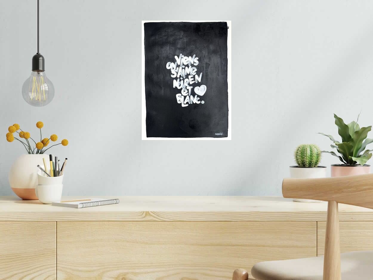 Dessin de L'OISEAU NOIR a pour titre Viens on s'aime style graphique dim : L'OISEAU NOIRprix:160