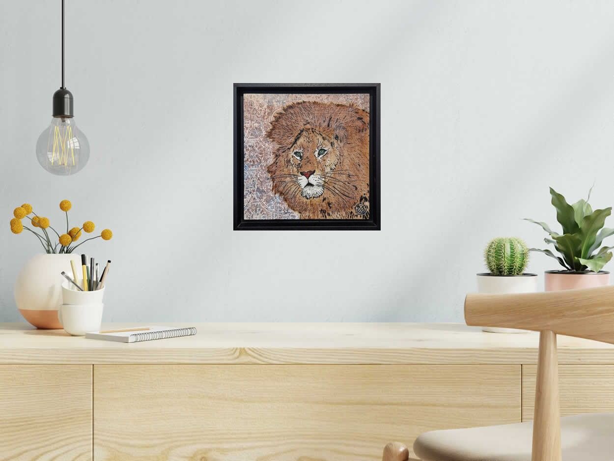 Tableau de MOSKO a pour titre Le lion style street art dim : MOSKOprix:720