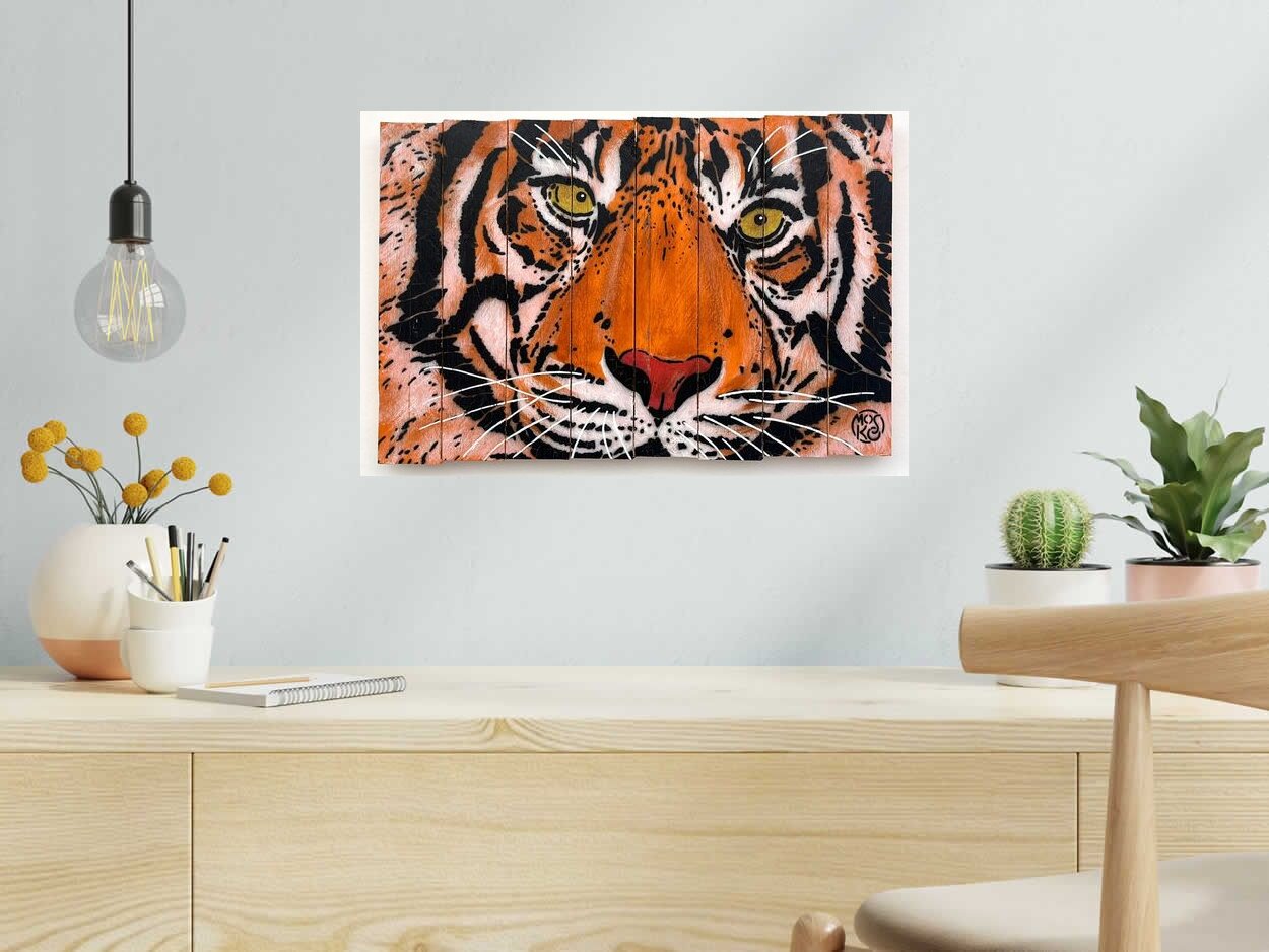 Tableau de MOSKO a pour titre Focus tigre style street art dim : MOSKOprix:1050