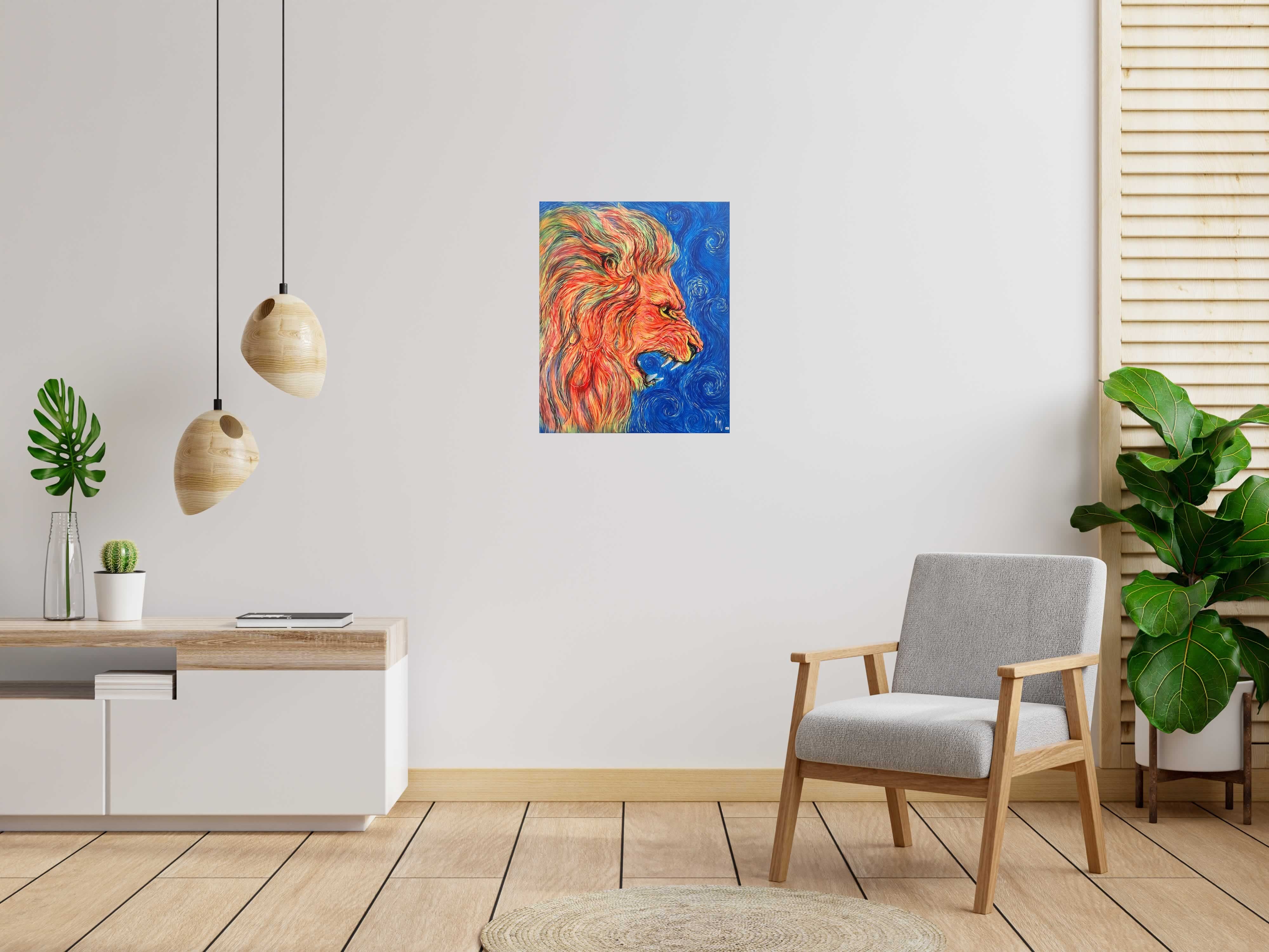 Tableau de ART HM a pour titre Lion série style Van Gogh 1 style figuratif, graphique dim : ART HMprix:800