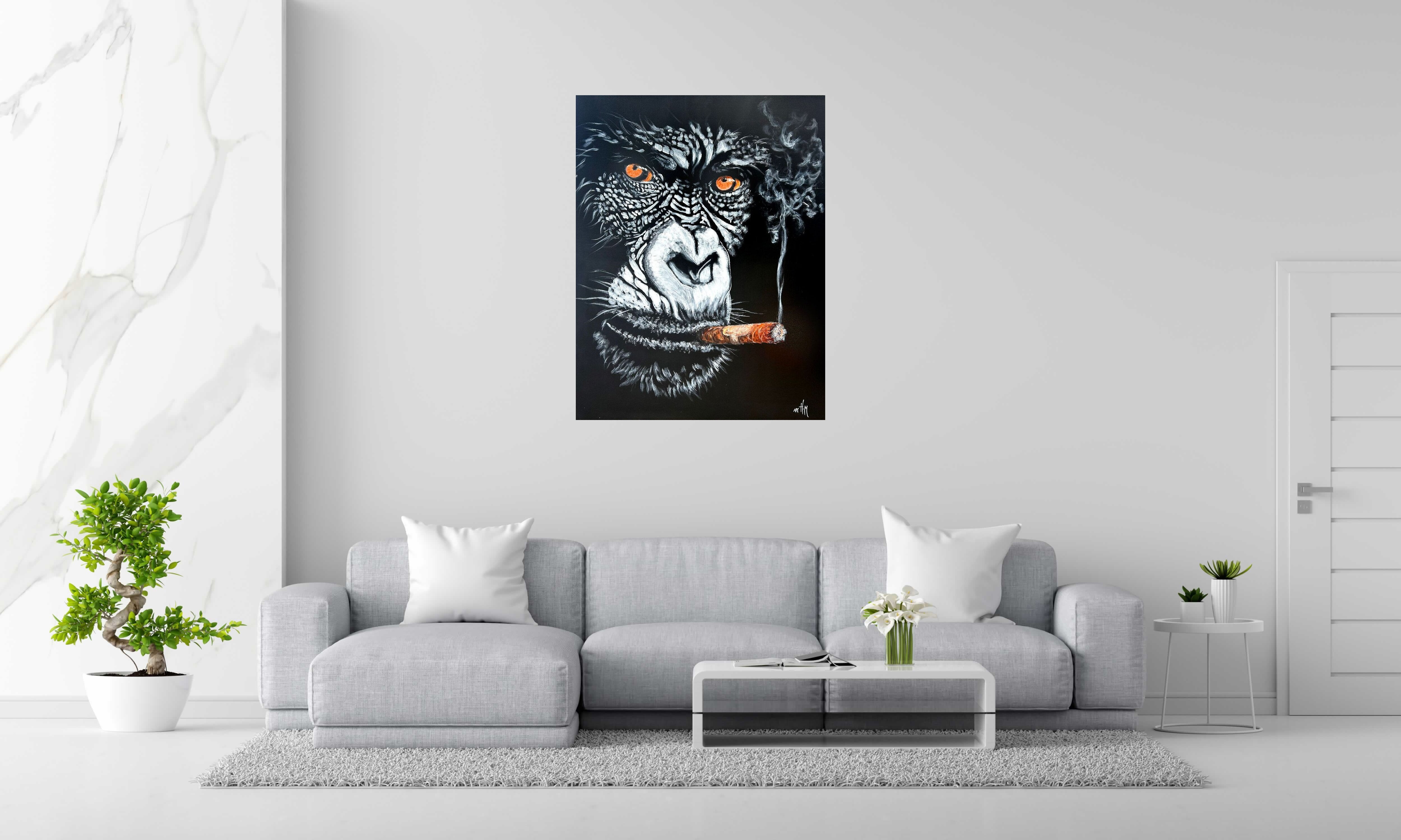 Tableau de ART HM a pour titre Gorille au cigare UV style street art dim : ART HMprix:1200