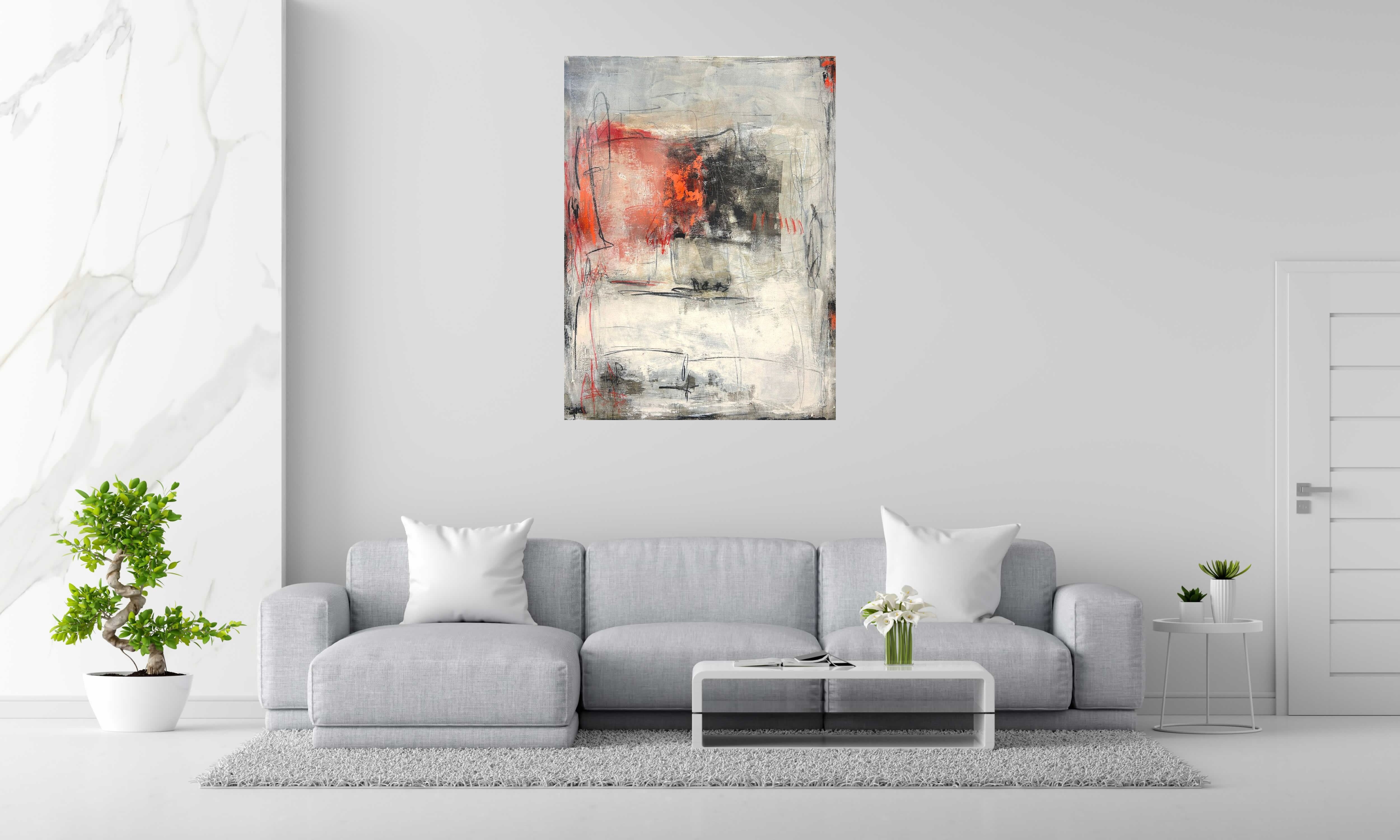 Tableau de TANIA CARRARA a pour titre Nuances rouge capucine style abstrait dim : TANIA CARRARAprix:1400