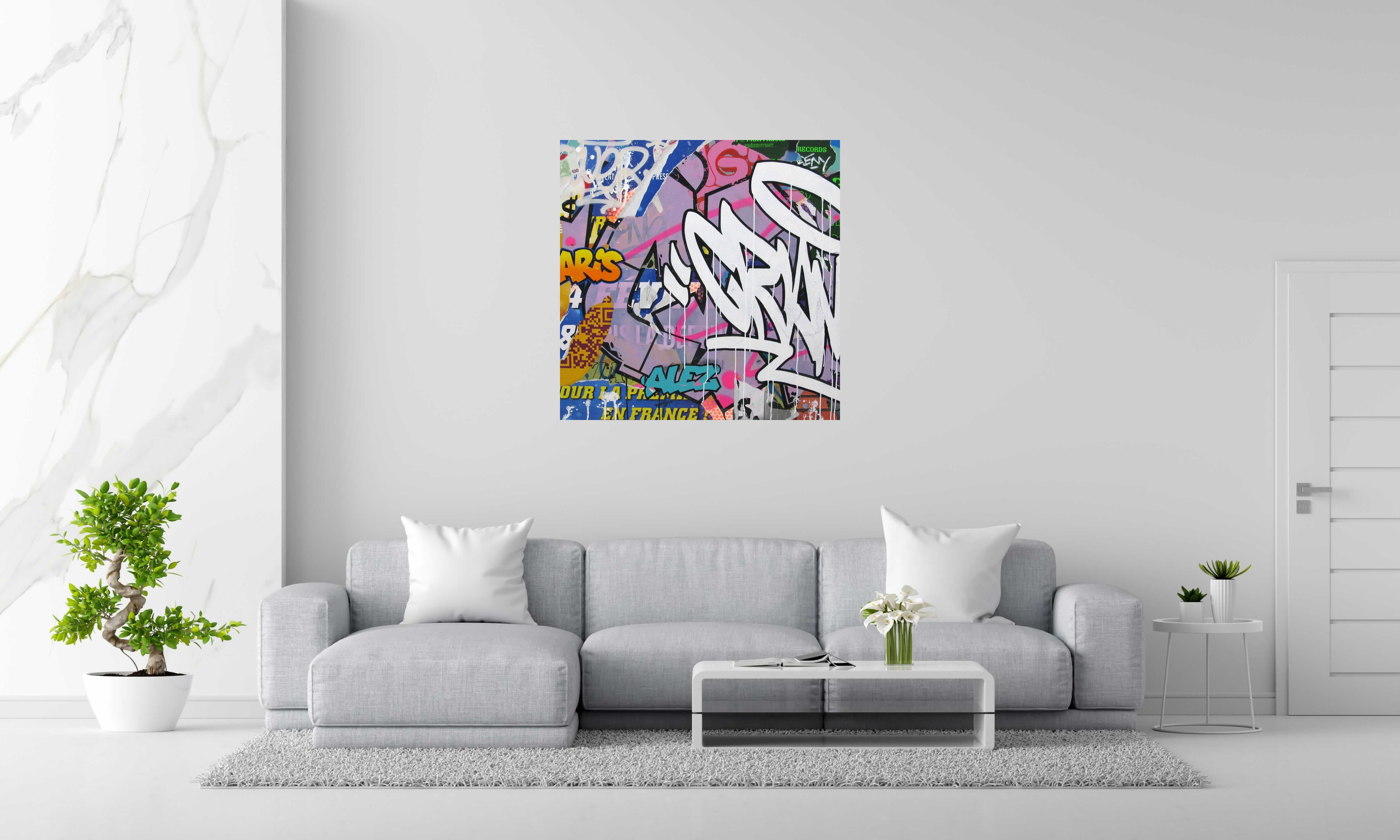 Tableau de KENY a pour titre I NEED MONEY style graffiti, street art dim : KENYprix:800