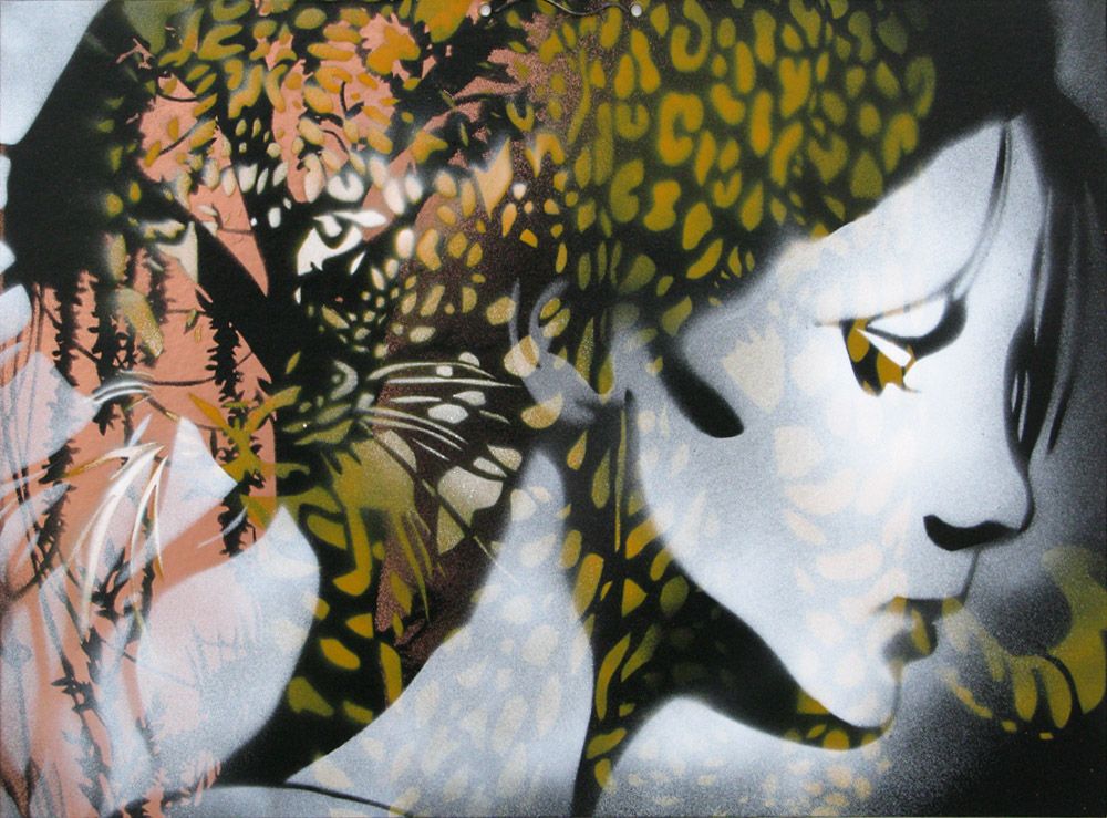 Tableau de KARO TRASS a pour titre Pauline dans ses pensées style street pop art, street art dim : KARO TRASSprix:170