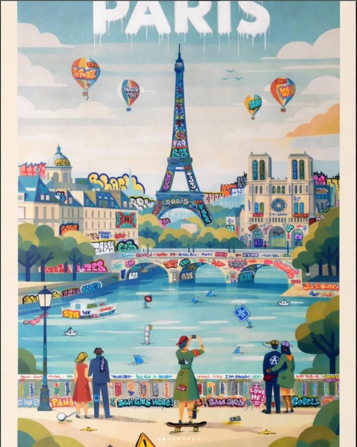 Editions d'art de BLACH a pour titre Paris Vintage Poster & Graffiti style graffiti, street art dim : BLACHprix:160