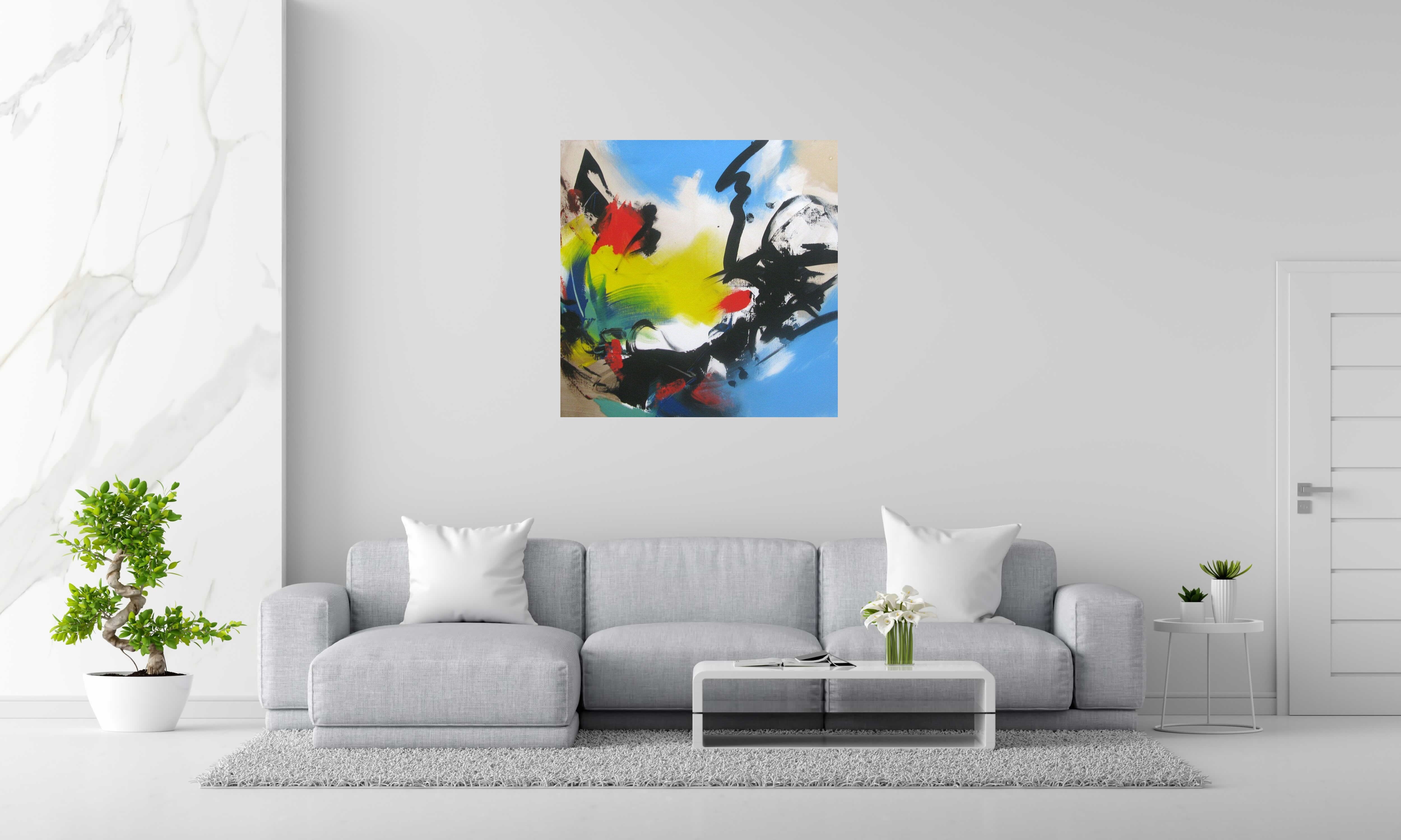 Peinture SONGE 09-08 de JM BARROIS dans un intérieur – 100 × 100 cm