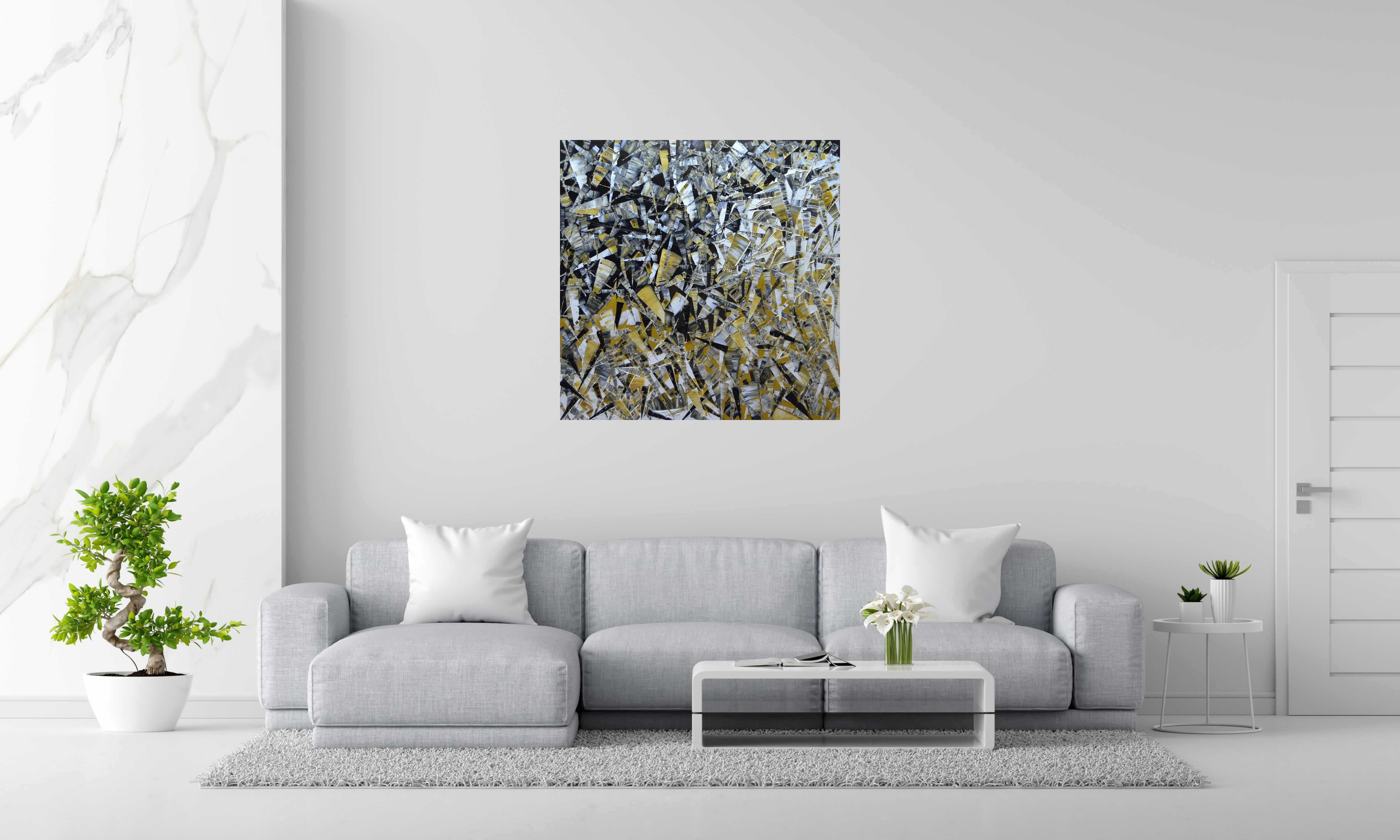 Peinture PEINTURE 04-2021-40 de ALAIN BECANNE dans un intérieur – 100 × 100 cm