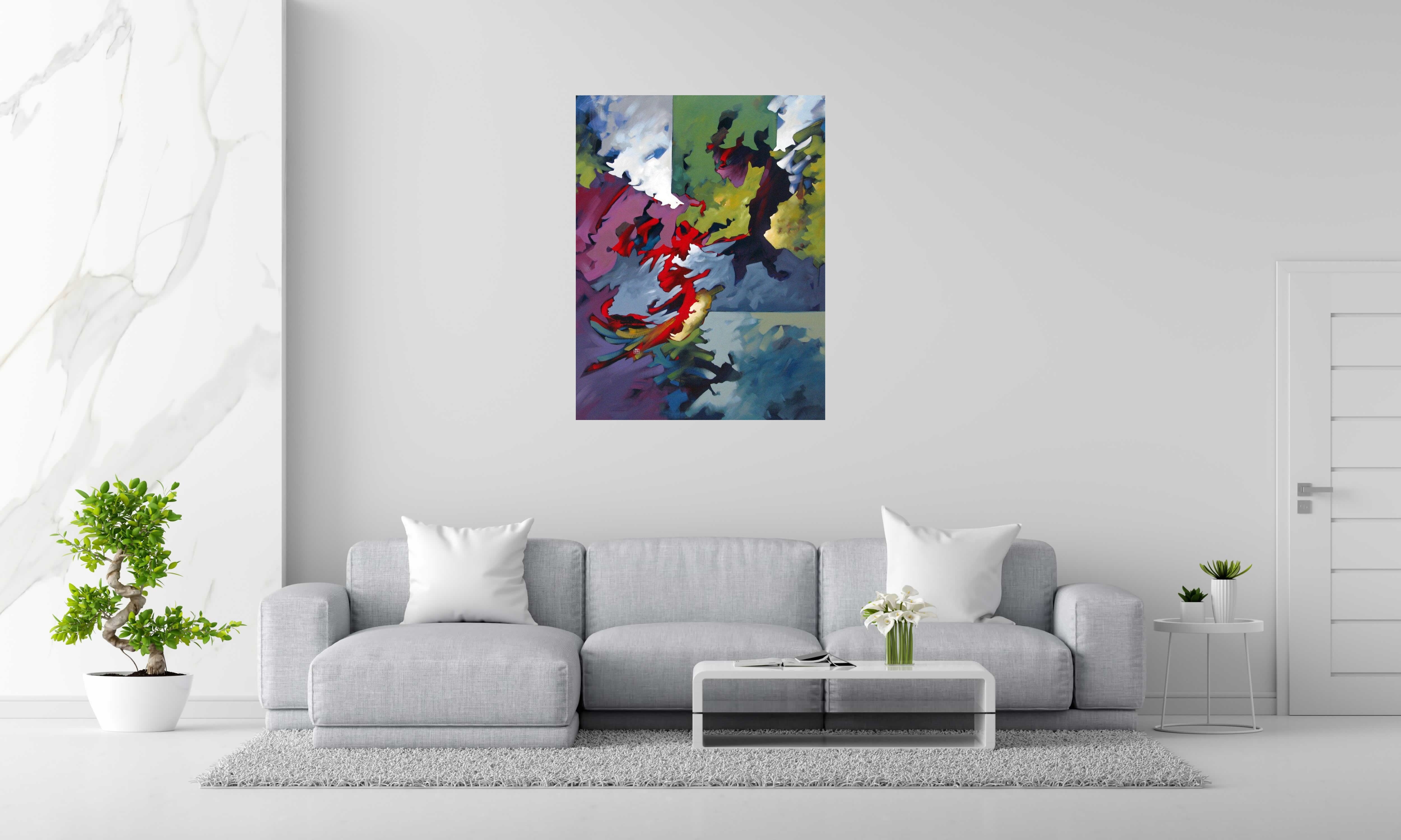 Peinture PEINTURE ABSTRAITE 43 de BRUNEAU dans un intérieur – 116 × 89 cm
