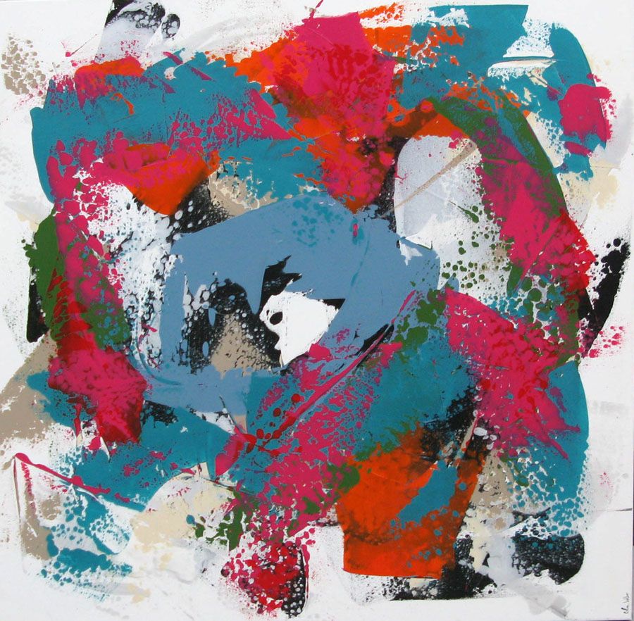 Peinture abstraite grand format CAMELLIAS – CELINE WEBER – 100 × 100 cm