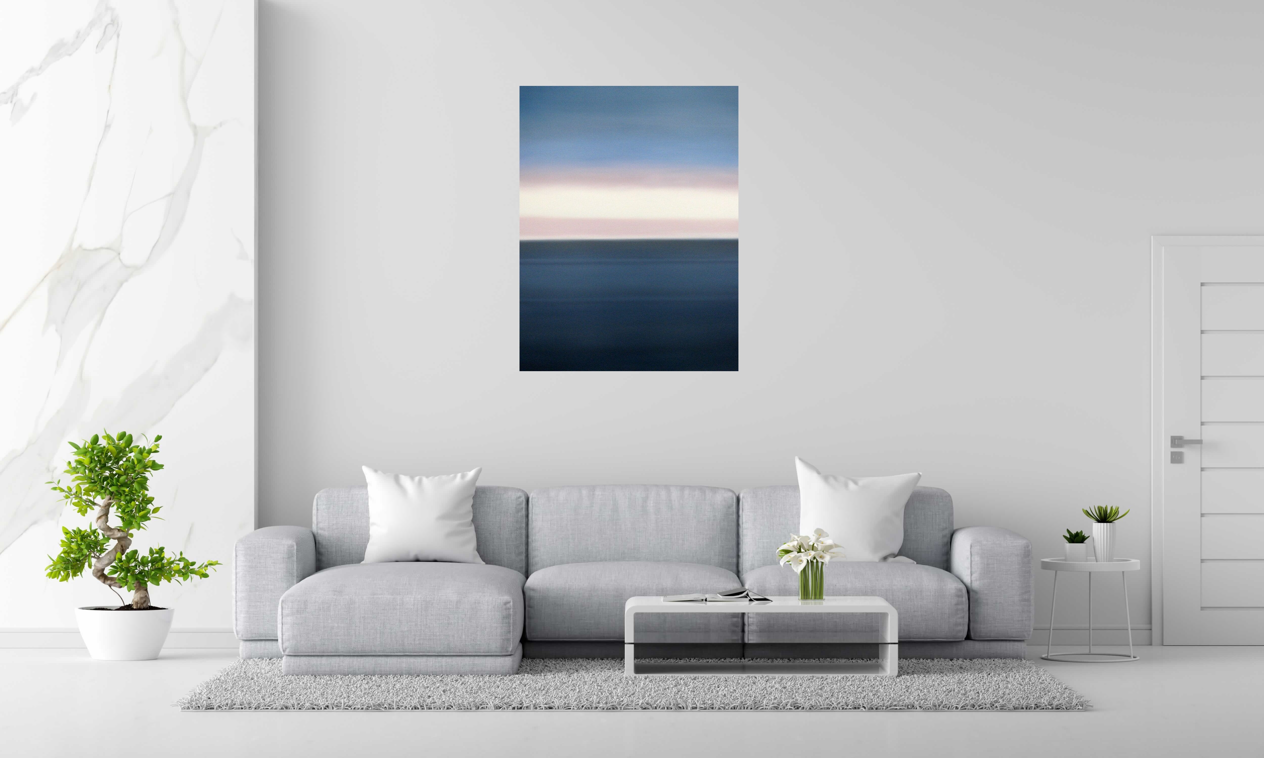 Peinture MICHIGAN LAKE XXIV de ELISE BARAT dans un intérieur – 116 × 89 cm