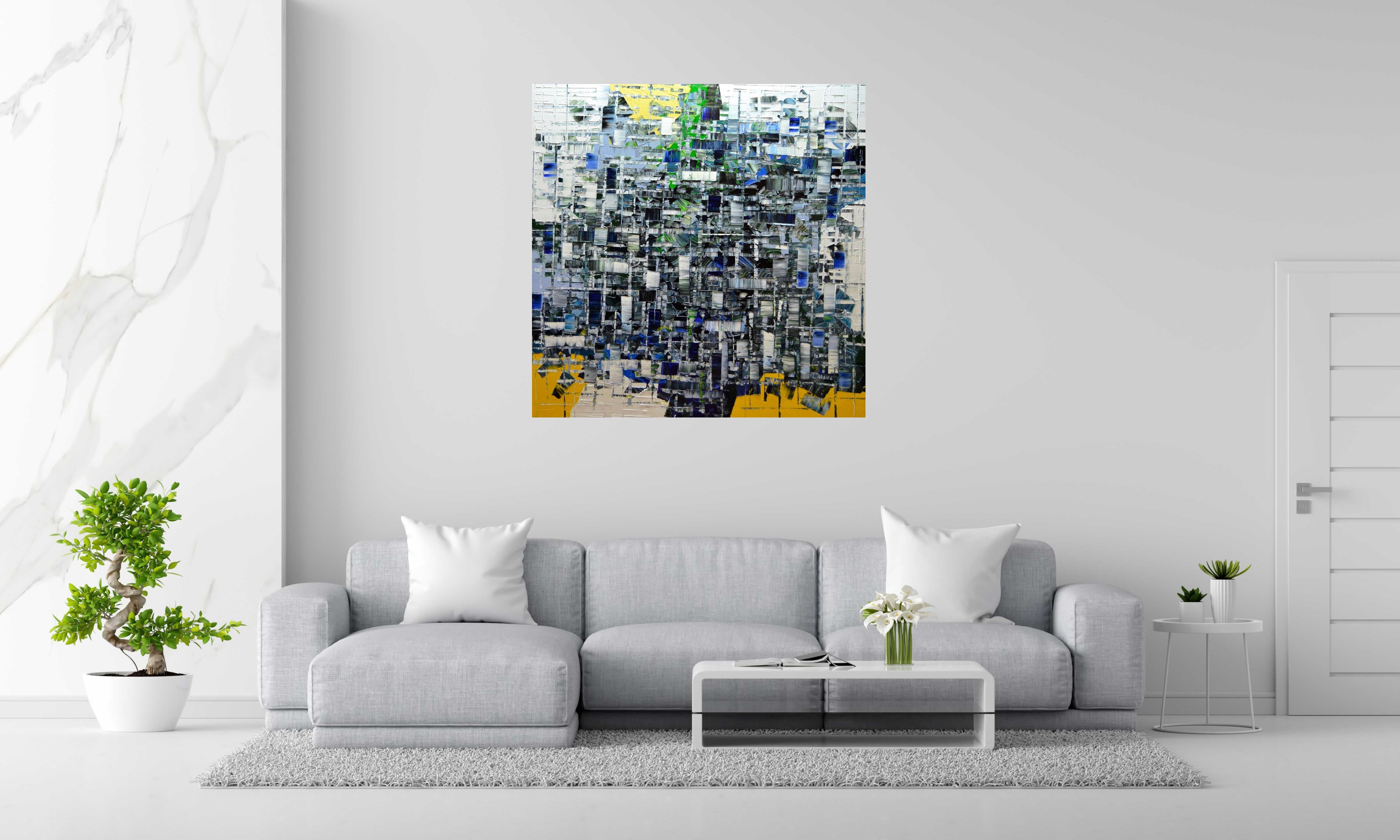 Peinture PEINTURE 12-2023-71 de ALAIN BECANNE dans un intérieur – 120 × 120 cm