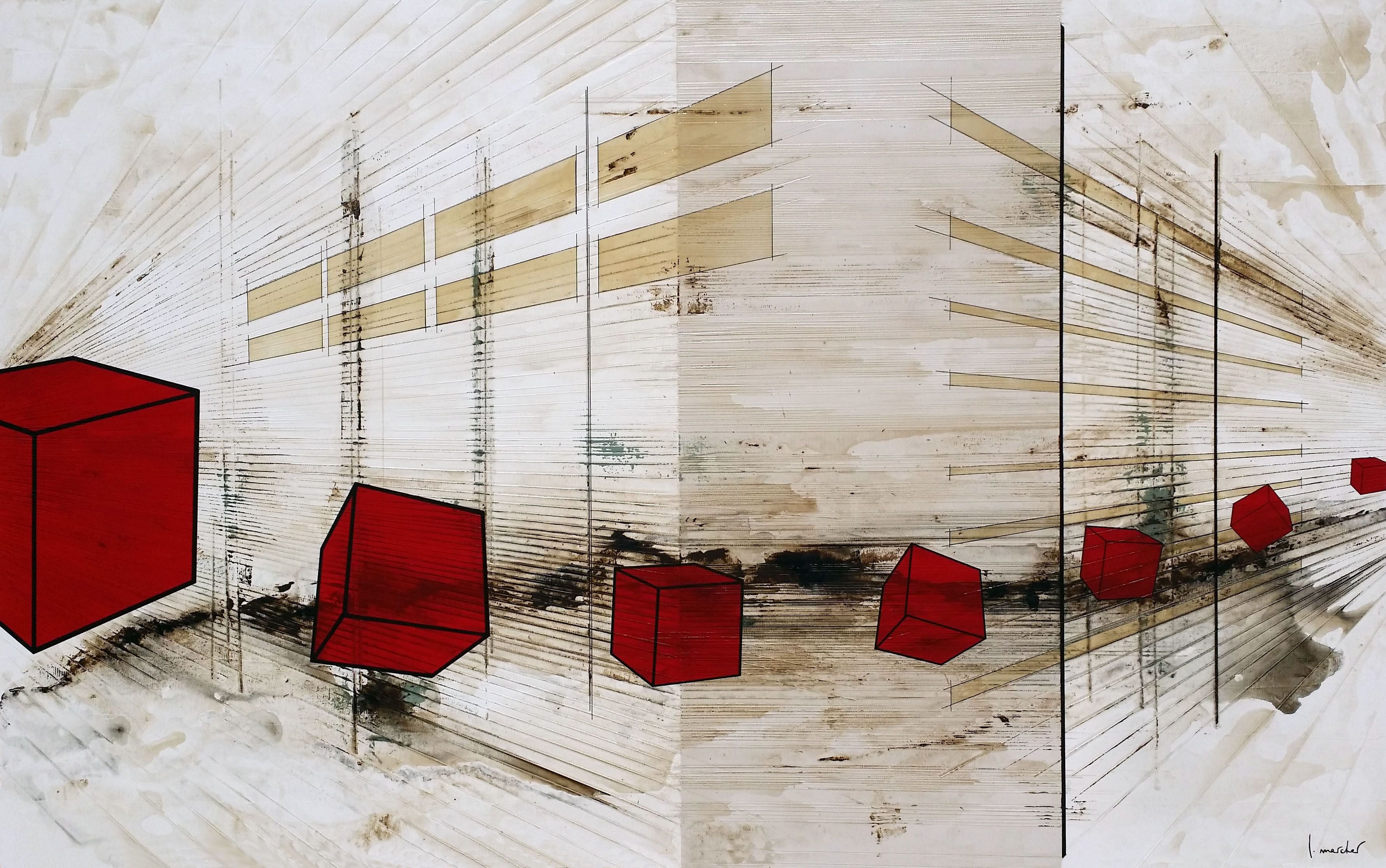 Peinture abstraite grande taille beige INFINITE – LUDOVIC MERCHER – 130 × 81 cm