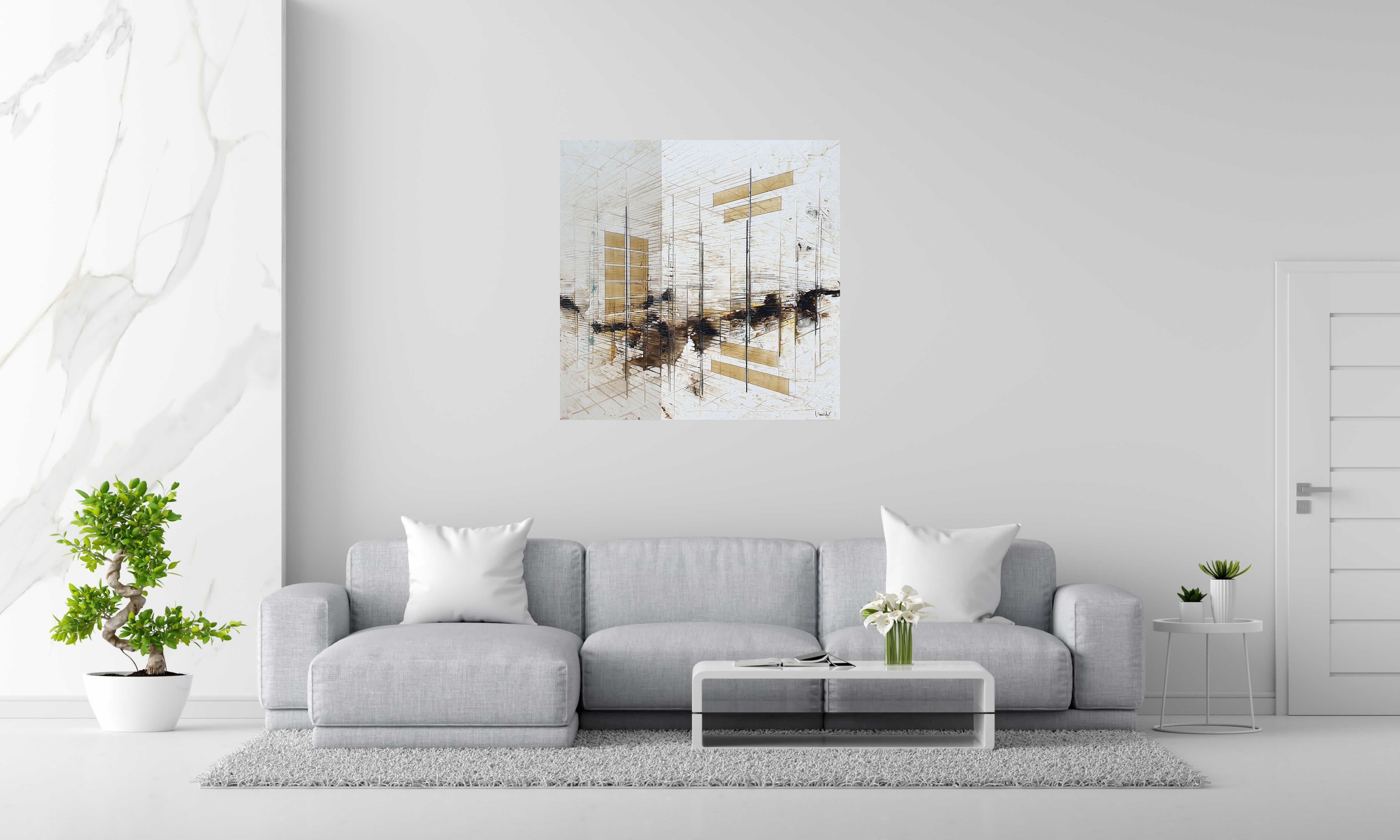 Peinture CONNECTION de LUDOVIC MERCHER dans un intérieur – 100 × 100 cm