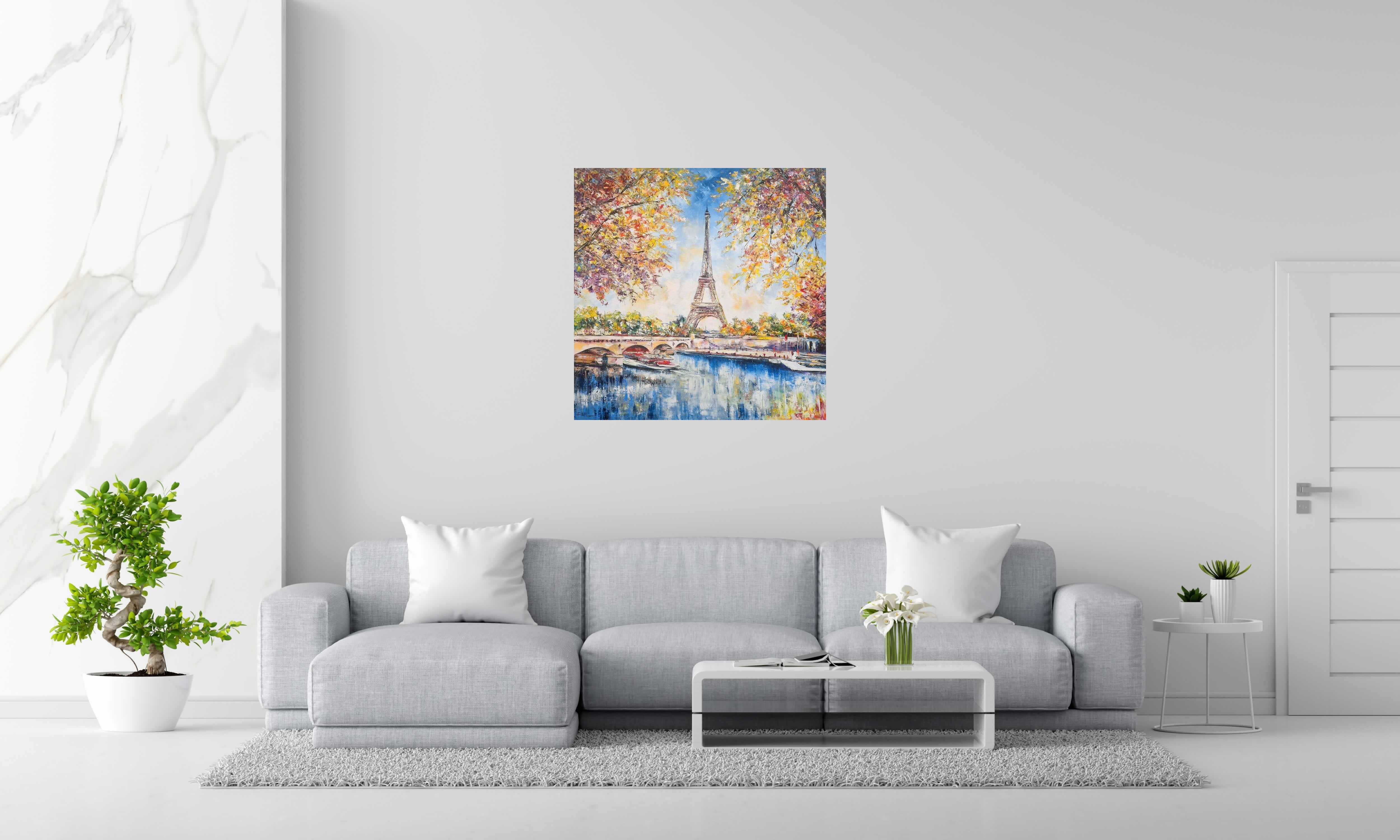 Peinture Paris de PHIL dans un intérieur – 90 × 90 cm