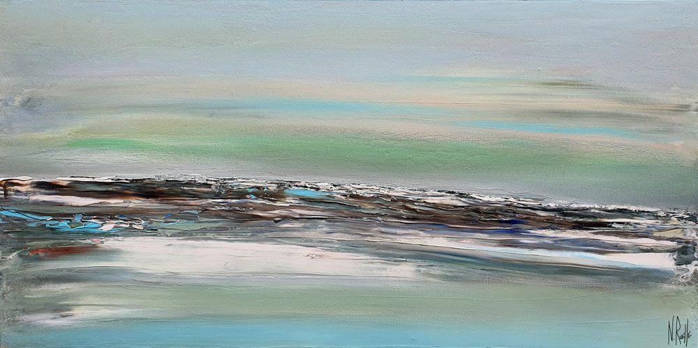 Peinture abstraite moyen format bleu SERENITE – RUELLE NICOLAS – 50 × 100 cm