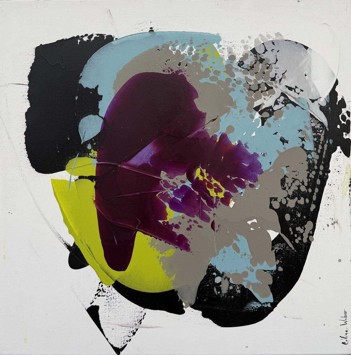 Peinture abstraite violette Améthyste 1 de Céline Weber, acrylique sur toile 50x50 cm