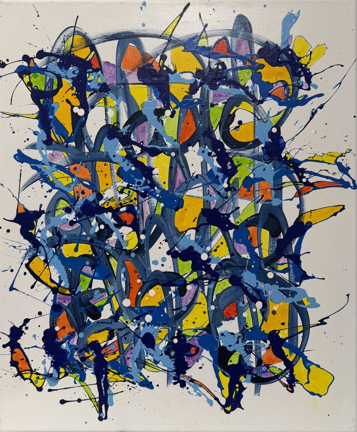 Peinture abstraite bleue de Stéphane Rime, acrylique sur toile, 54 x 65 cm