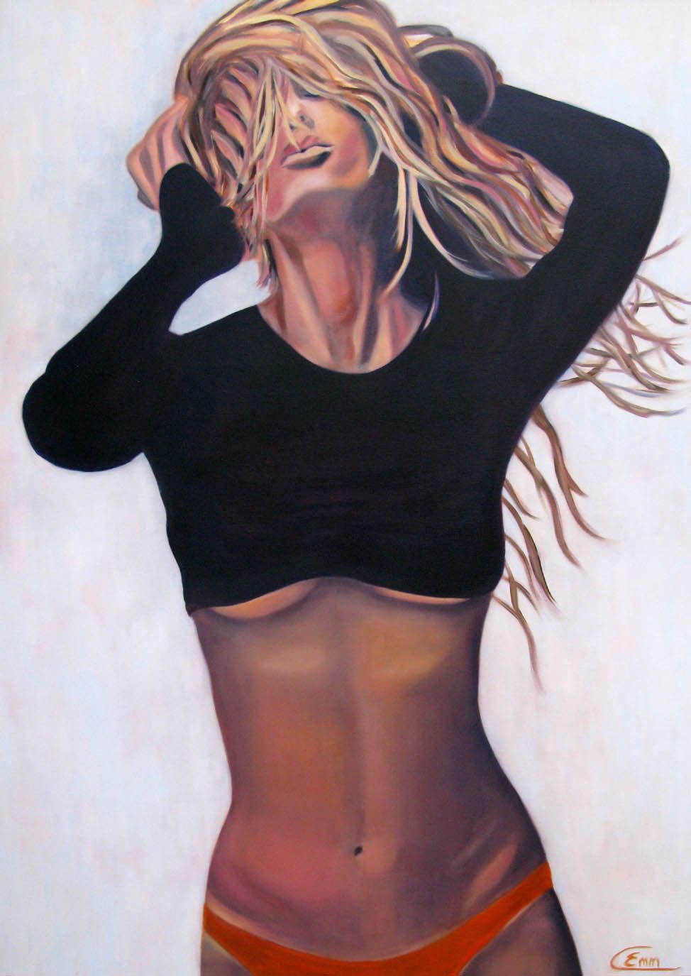 Peinture figurative format xxl brun Alix – EMILIE CREPIN – 117 × 81 cm