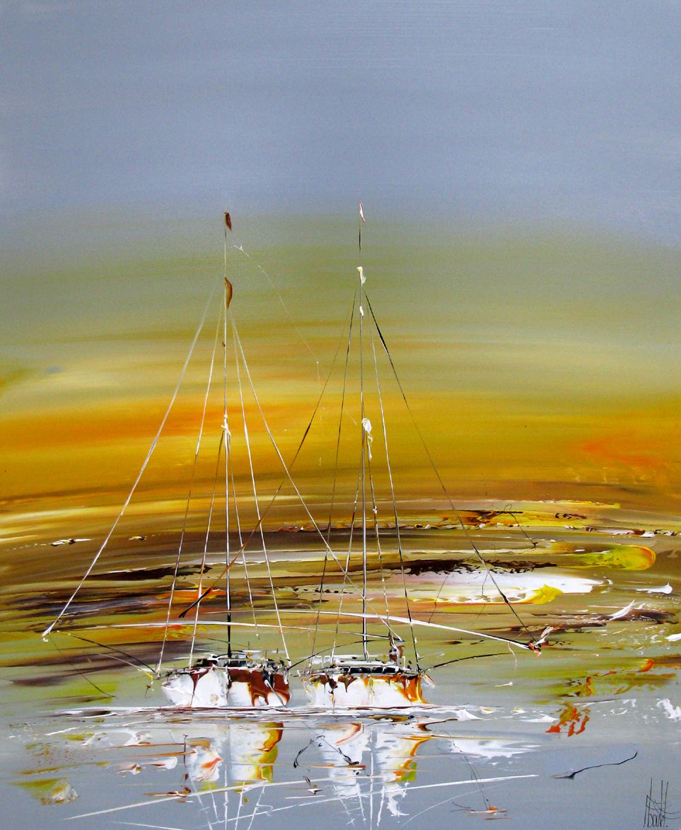 Peinture figurative format xxl gris Marine abstraite 47 – F. BOUTET – 81 × 100 cm