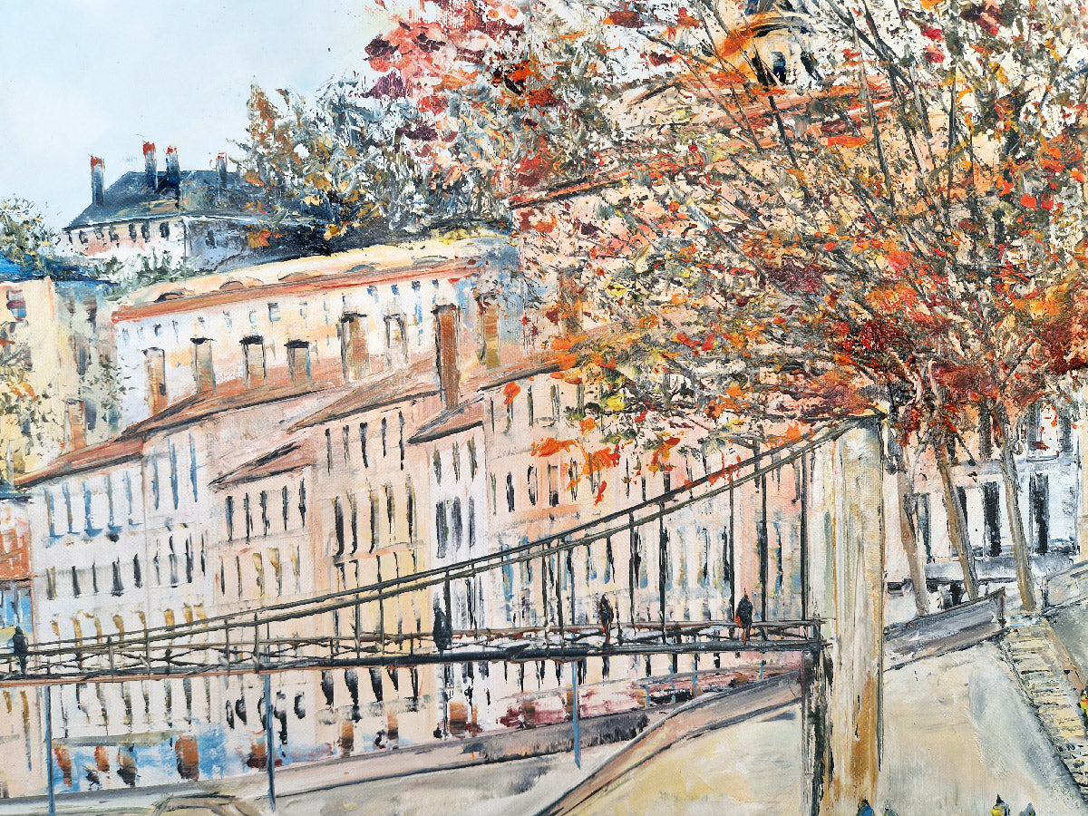 Peinture La Saône, Lyon I de PHIL dans un intérieur – 100 × 100 cm