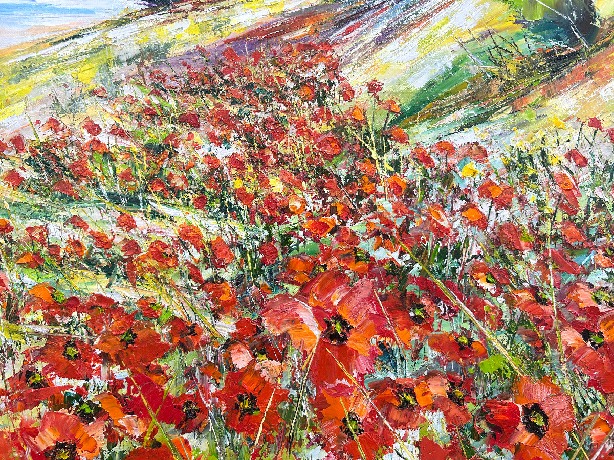 Peinture Les coquelicots de PHIL dans un intérieur – 100 × 120 cm