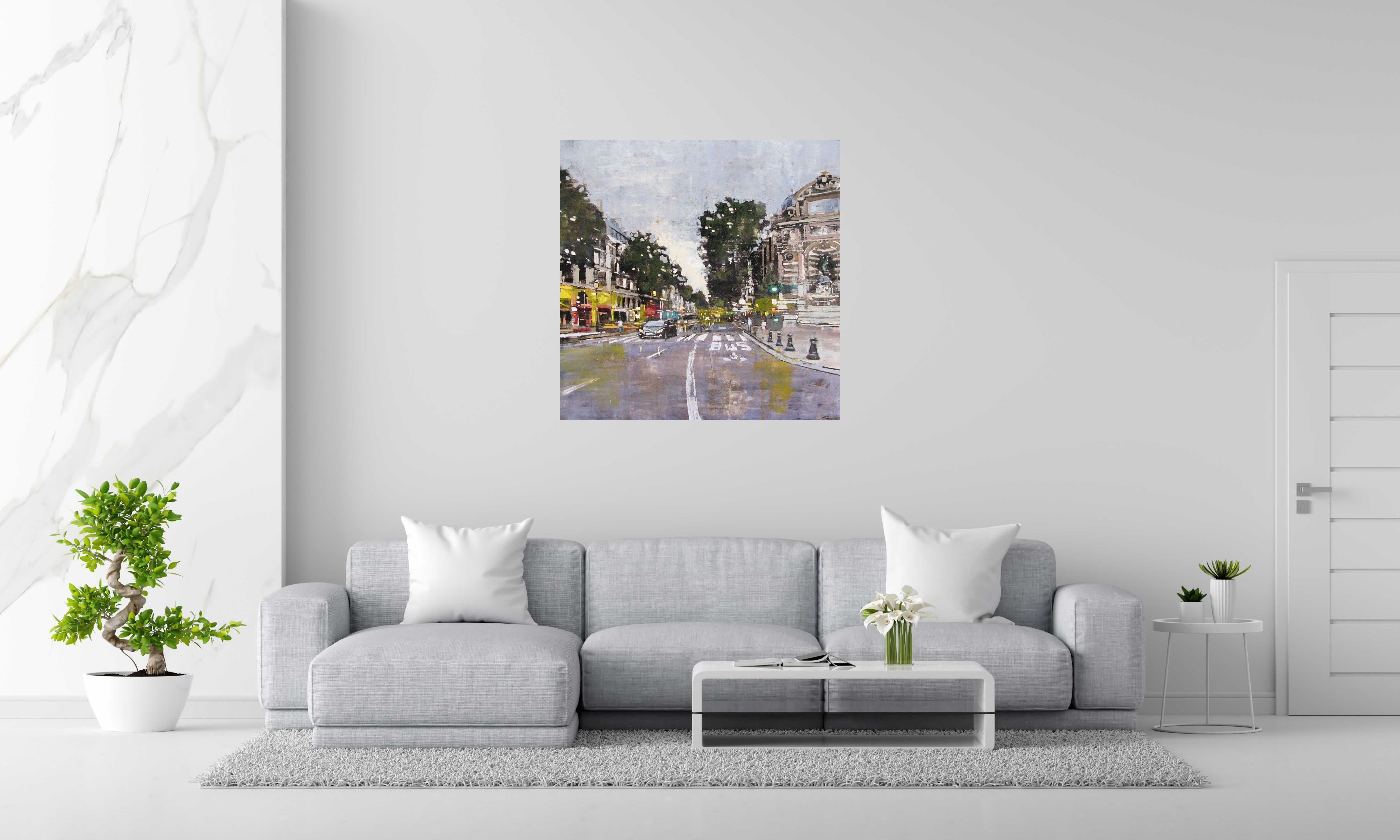 Peinture FONTAINE ST MICHEL de ADRIEN FAVEAU dans un intérieur – 100 × 100 cm