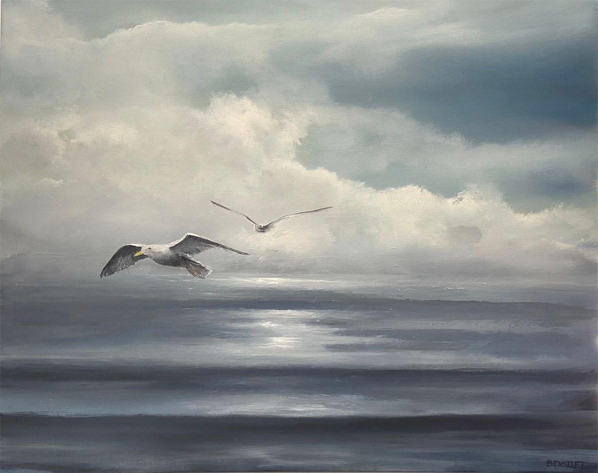 Peinture figurative grand format bleu Ocean 04 – BDODET – 73 × 92 cm