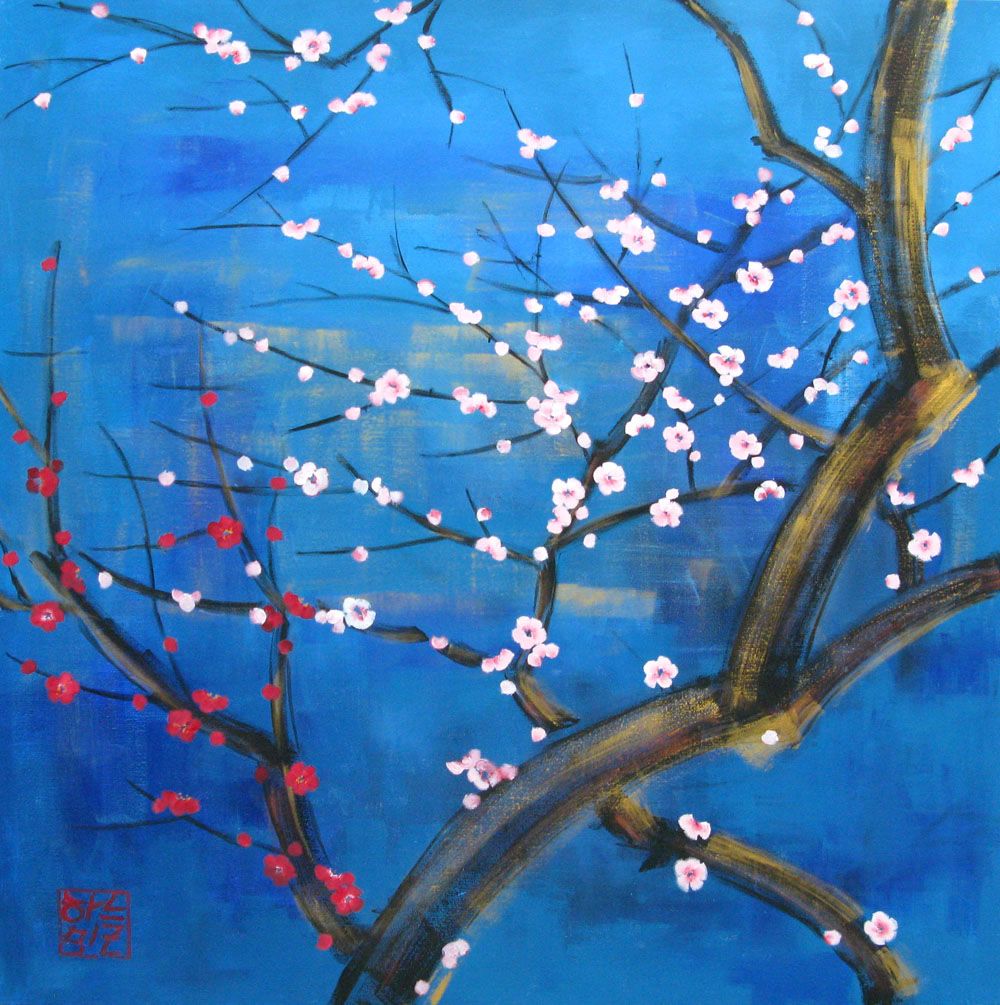 Peinture figurative grand format bleu DELICATESSE – JEONG MIN LEE – 100 × 100 cm