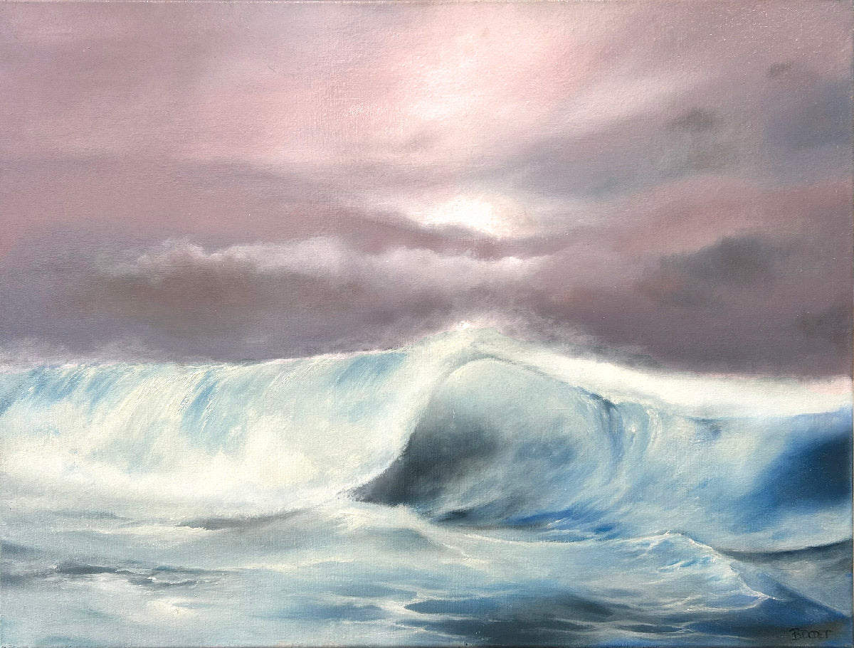 Peinture figurative grand format bleu et violet Ocean 10 – BDODET – 100 × 81 cm