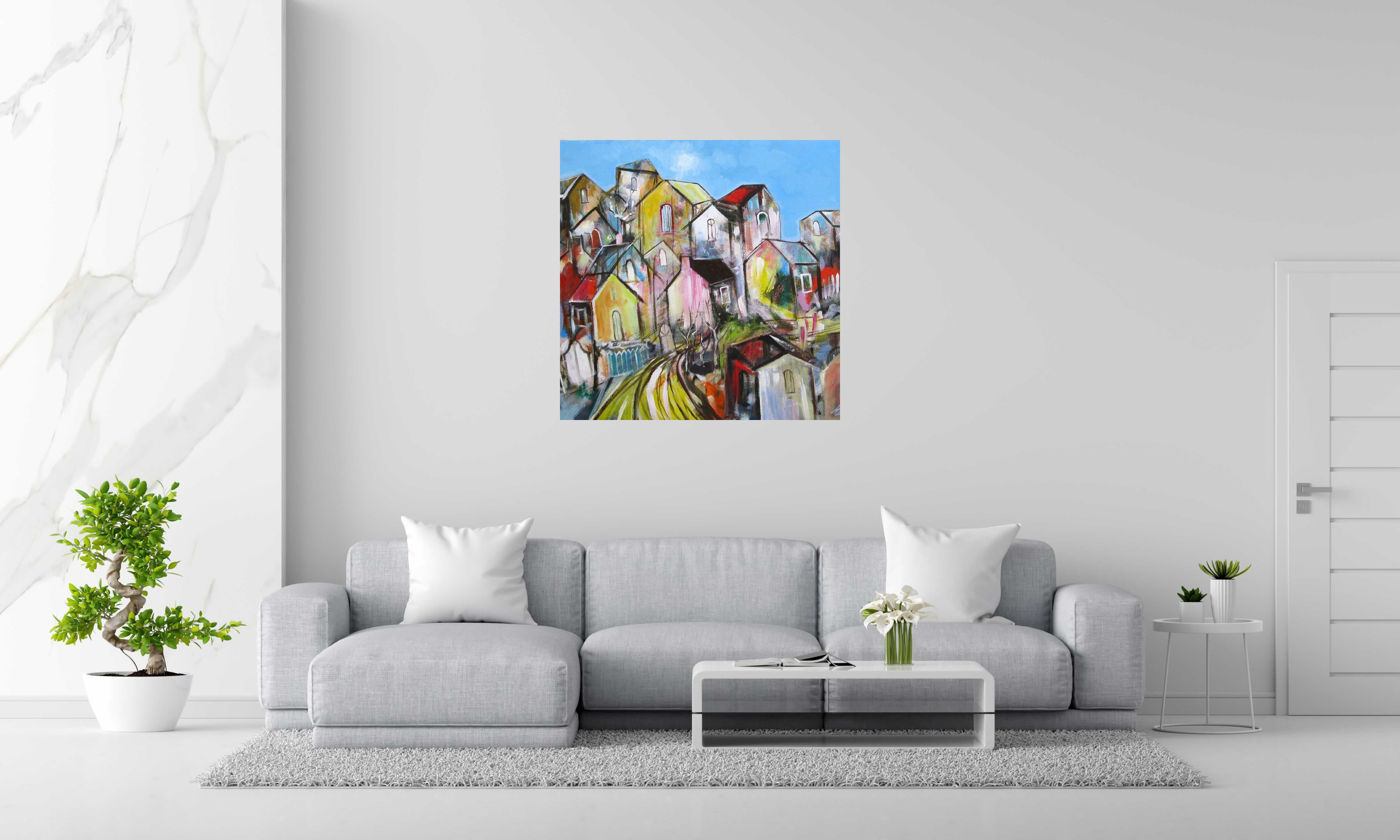 Peinture SELO-C de IVAN TZONEV dans un intérieur – 100 × 100 cm