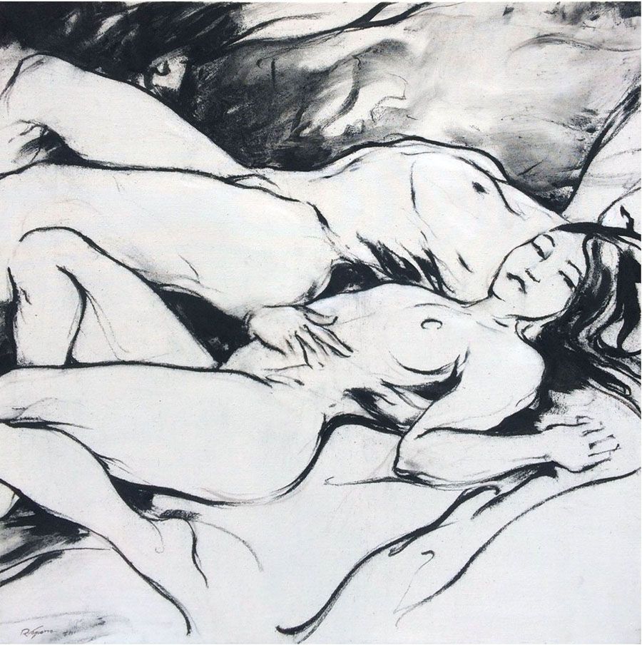 Peinture figurative grande taille SANS TITRE – CYRIL REGUERRE – 100 × 100 cm