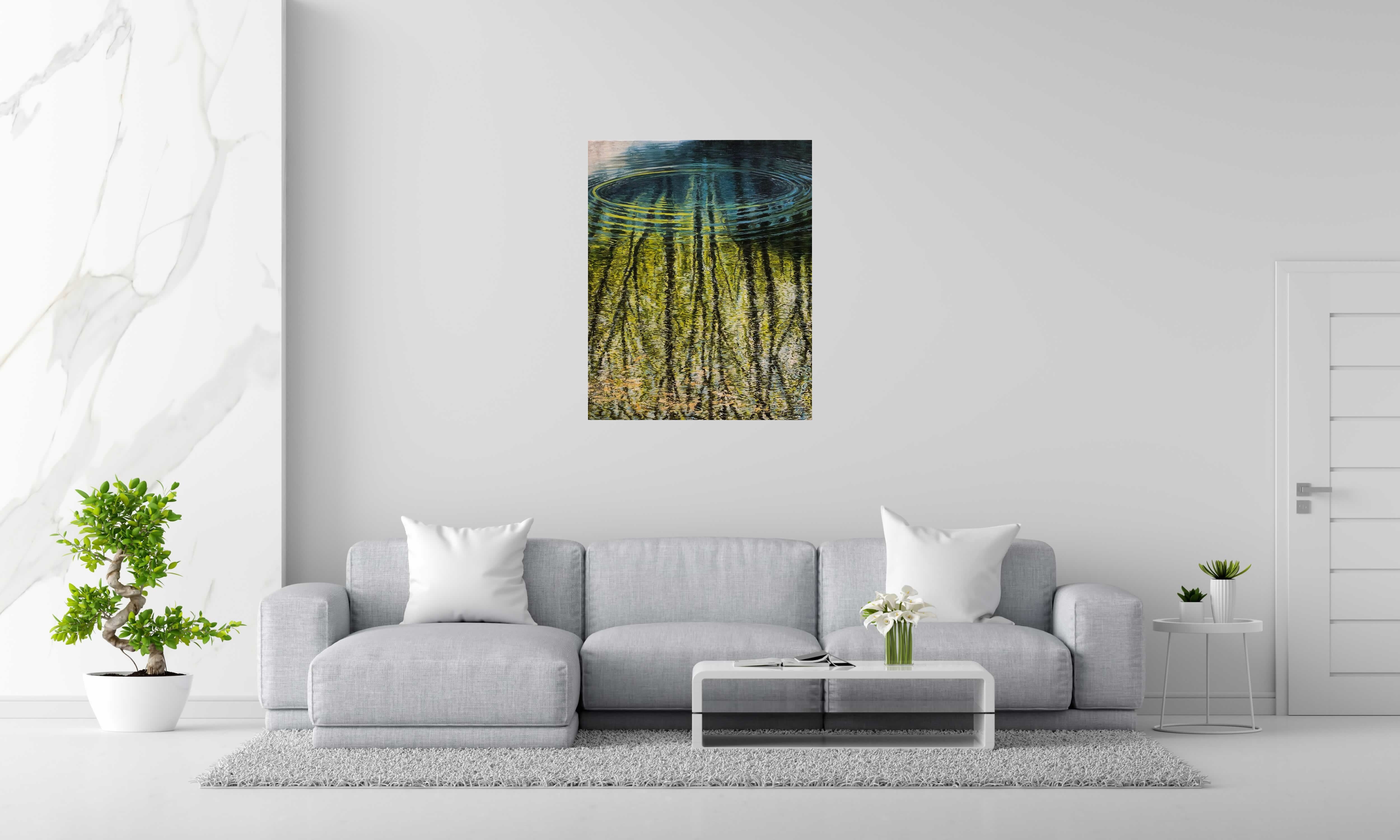 Peinture Petit plongeon au Planney de ELISE BARAT dans un intérieur – 80 × 100 cm