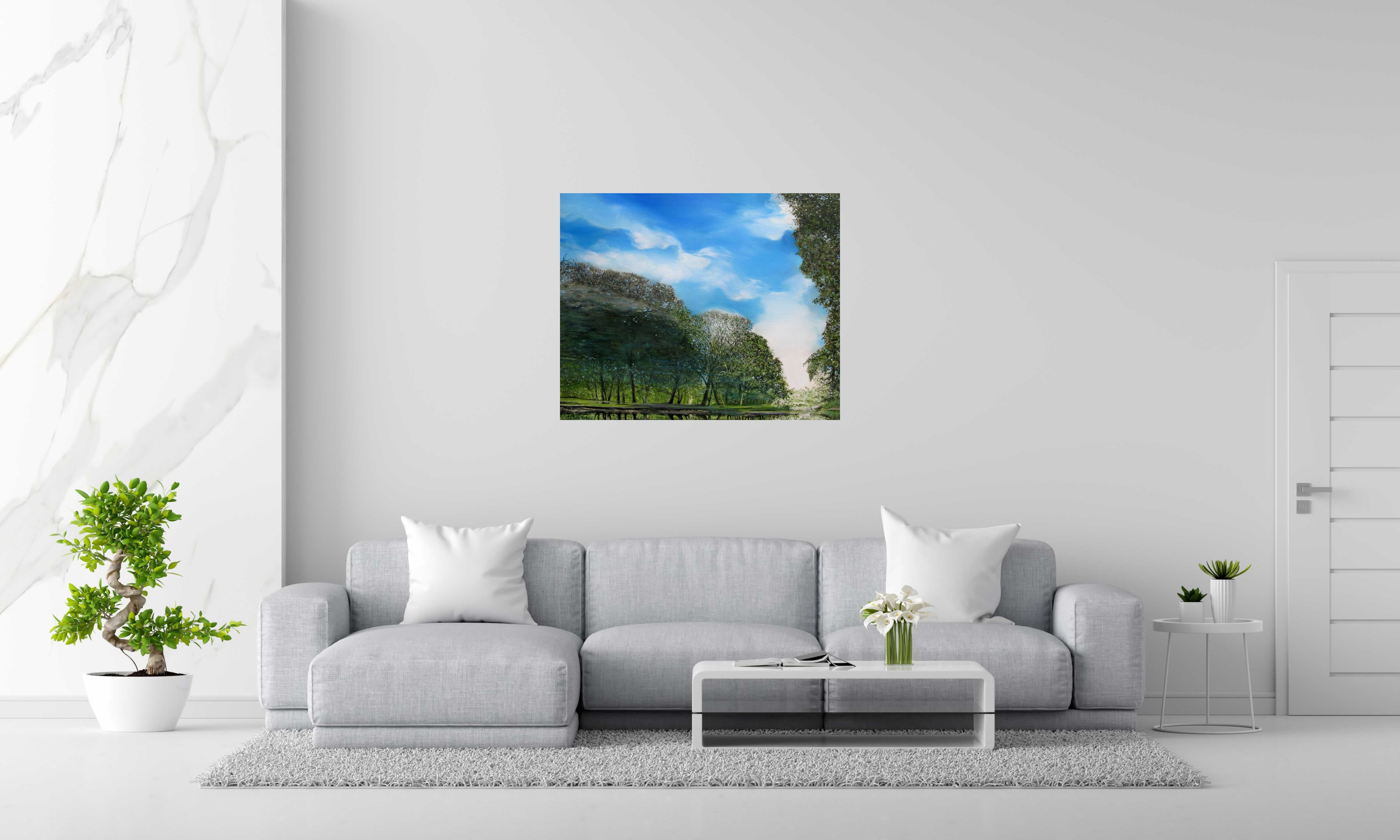 Peinture Source du planey II de ELISE BARAT dans un intérieur – 100 × 81 cm