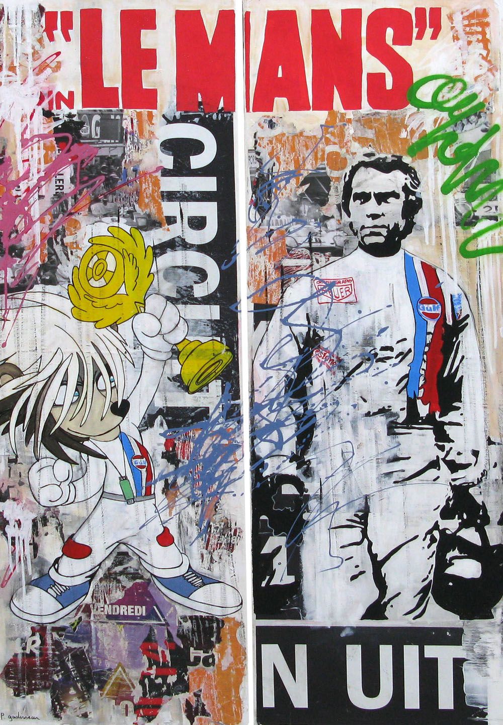 Peinture figurative grande taille LE MANS DYPTIQUE – PATRICIA GADISSEUR – 120 × 40 cm