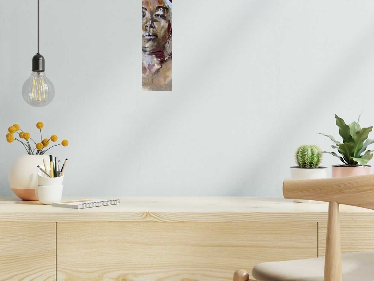 Peinture MASQUE de DAMIEN LEGRAIN dans un intérieur – 90 × 30 cm
