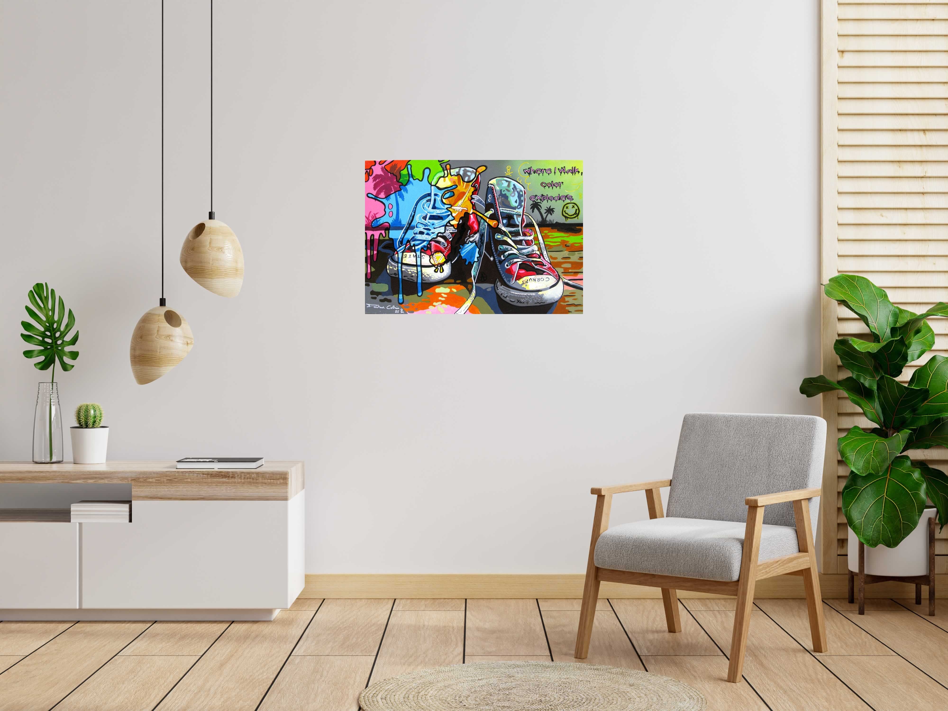 Peinture Fuck Gray de Docteur Cobain dans un intérieur – 65 × 92 cm