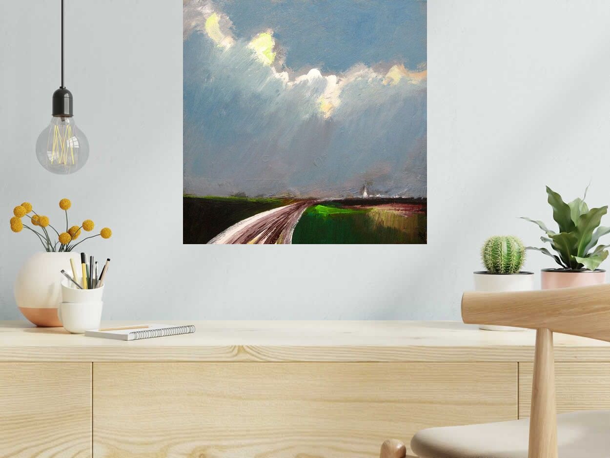 Peinture HORIZON 1 de IVAN TZONEV dans un intérieur – 50 × 50 cm