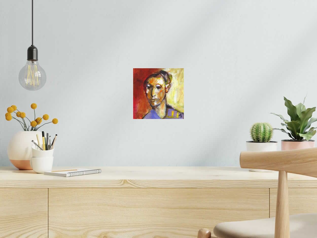 Peinture Tête - E de IVAN TZONEV dans un intérieur – 20 × 20 cm